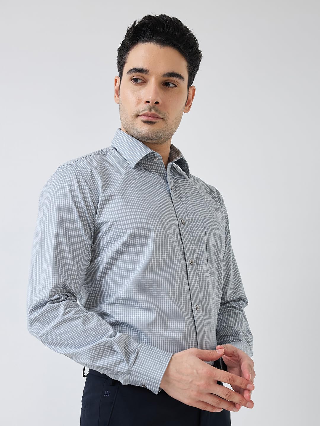 Raymond Men Regular Fit Structure Pattern Pure Cotton Semi Cutaway Collar Full Sleeve Formal Shirt (Size:42)-RMSX12849 Medium Grey