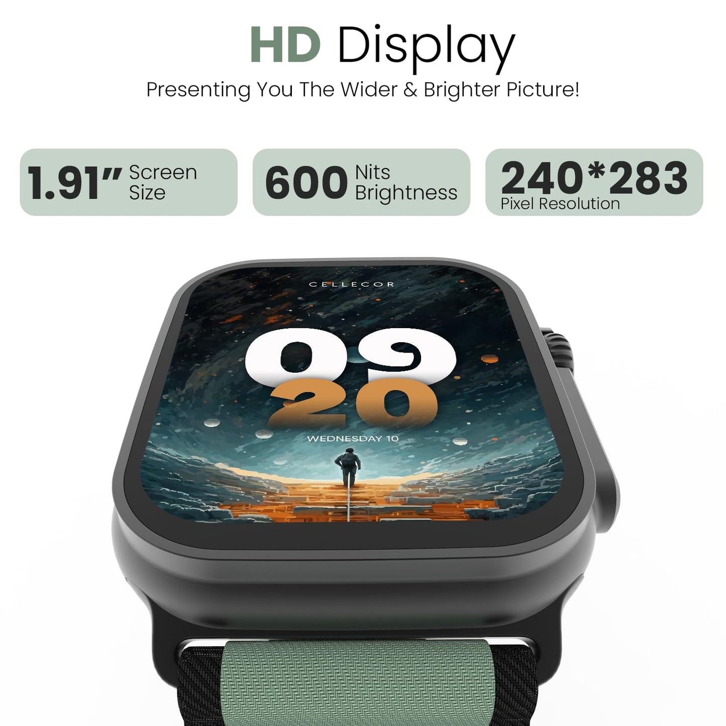 (Refurbished) CELLECOR M4 Rush 1.91” HD Display Smart Watch, Bluetooth Calling, Unlimited Watch Faces, 100+ Sports Modes, Health Suite, Voice Assistance (Gold/Green)