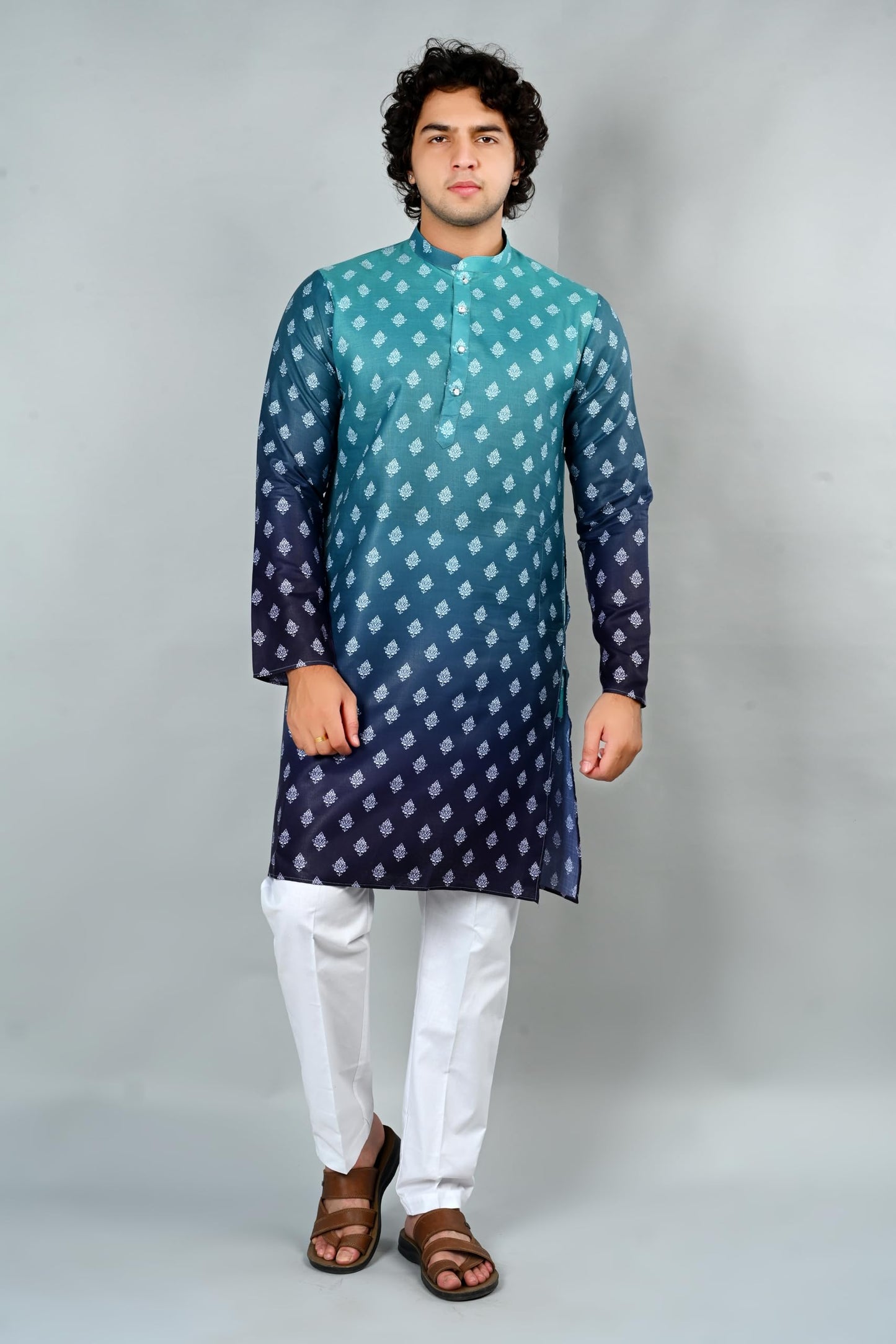 Jagdish GARMENTS Men's Cotton Ombre Printed Kurta- Ethnic Wear for Festive, Wedding, Puja & Casual Occasions (in, Alpha, M, Grey)