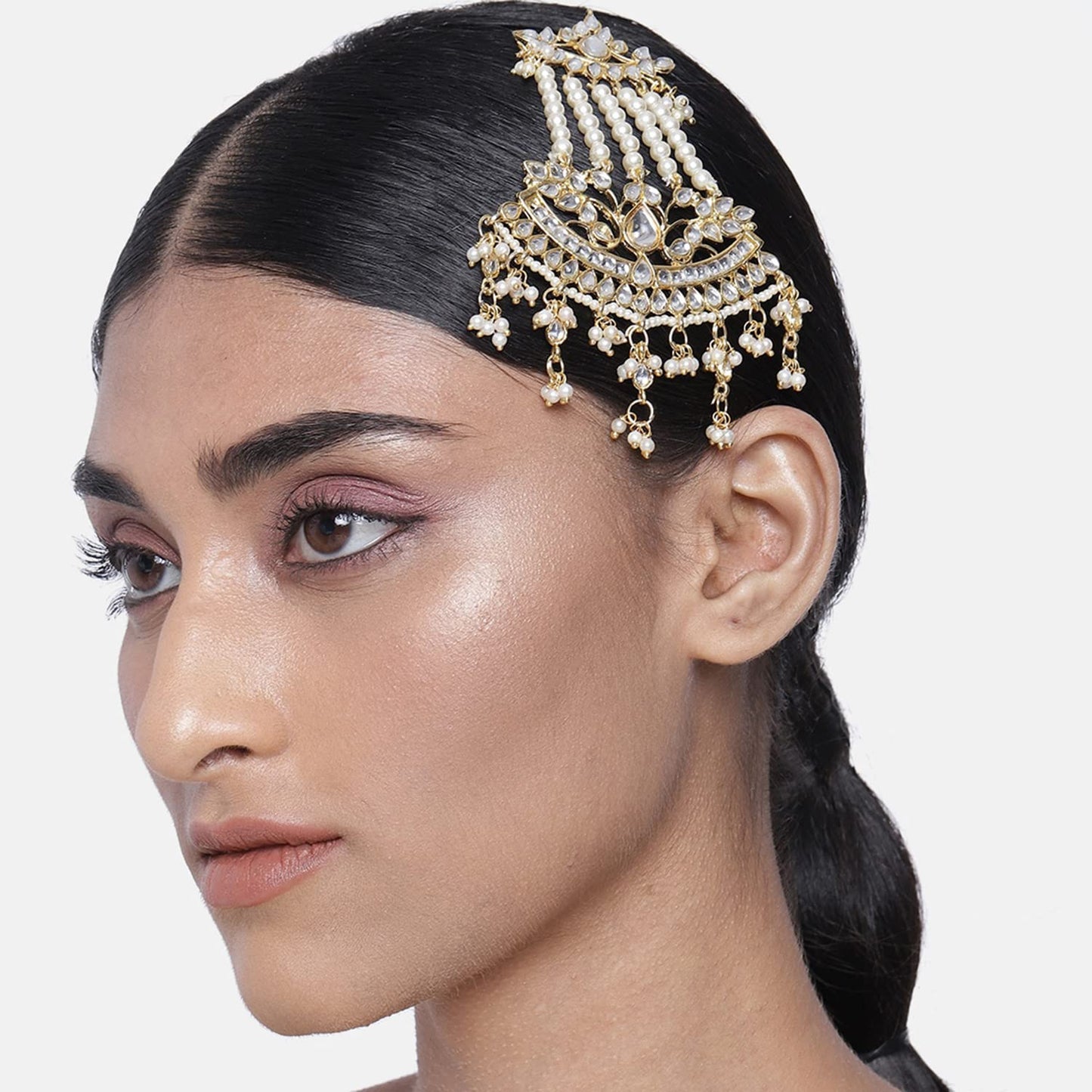 Peora Gold Plated Kundan & Pearl Pasa/Hair Kalank Traditional Jewellery for Women