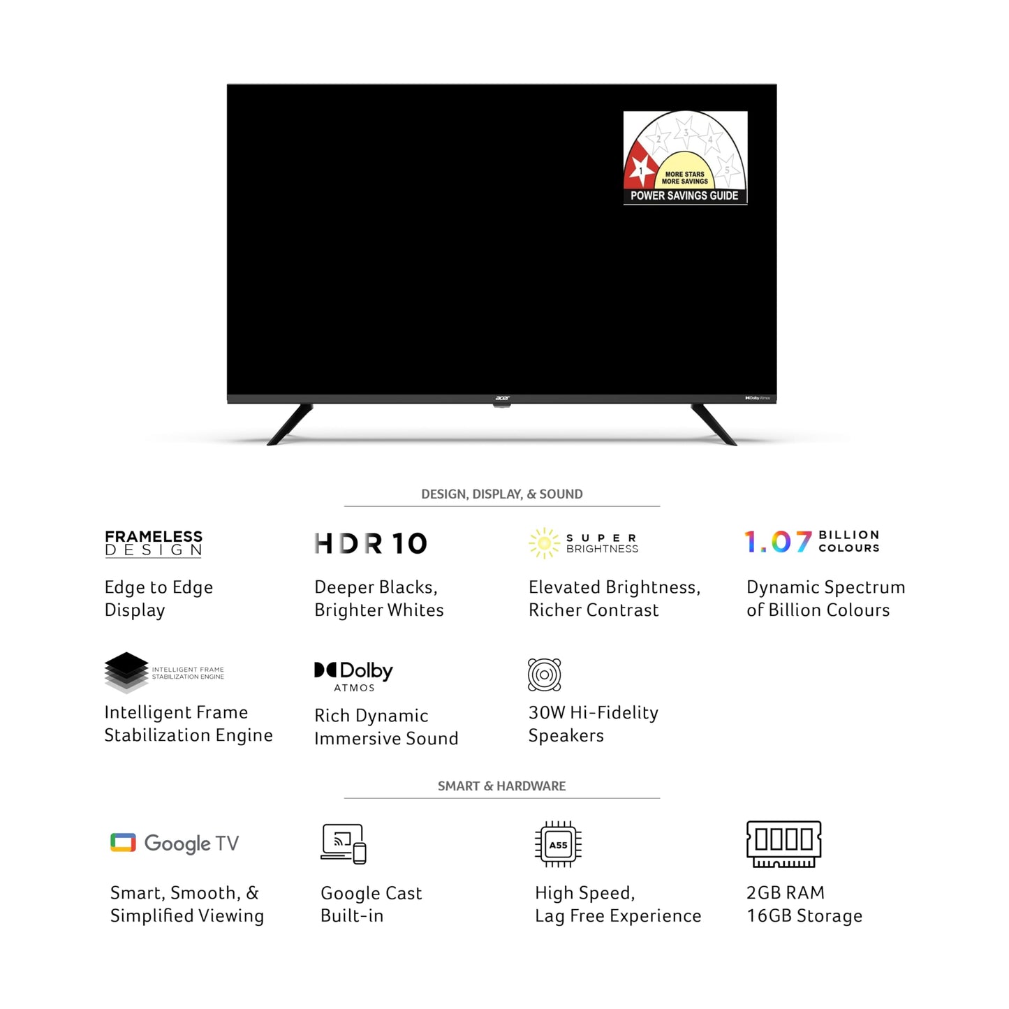 Acer 109 cm (43 inches) G Plus Series 4K Ultra HD LED Smart Google TV AR43UDGGR2851AD