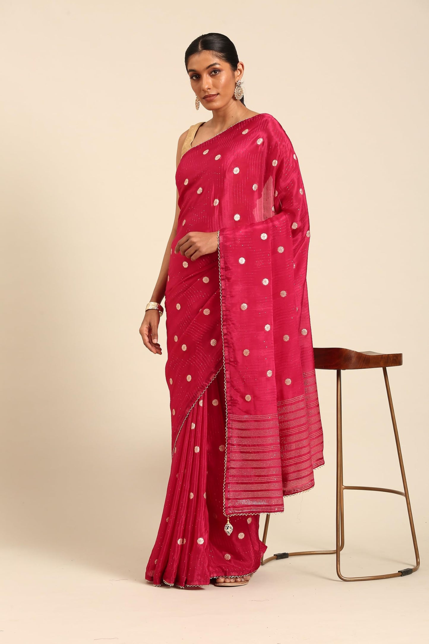 MOHEY Women's Rani Art Silk Stone Work| Zari Weave Saree (RANI)