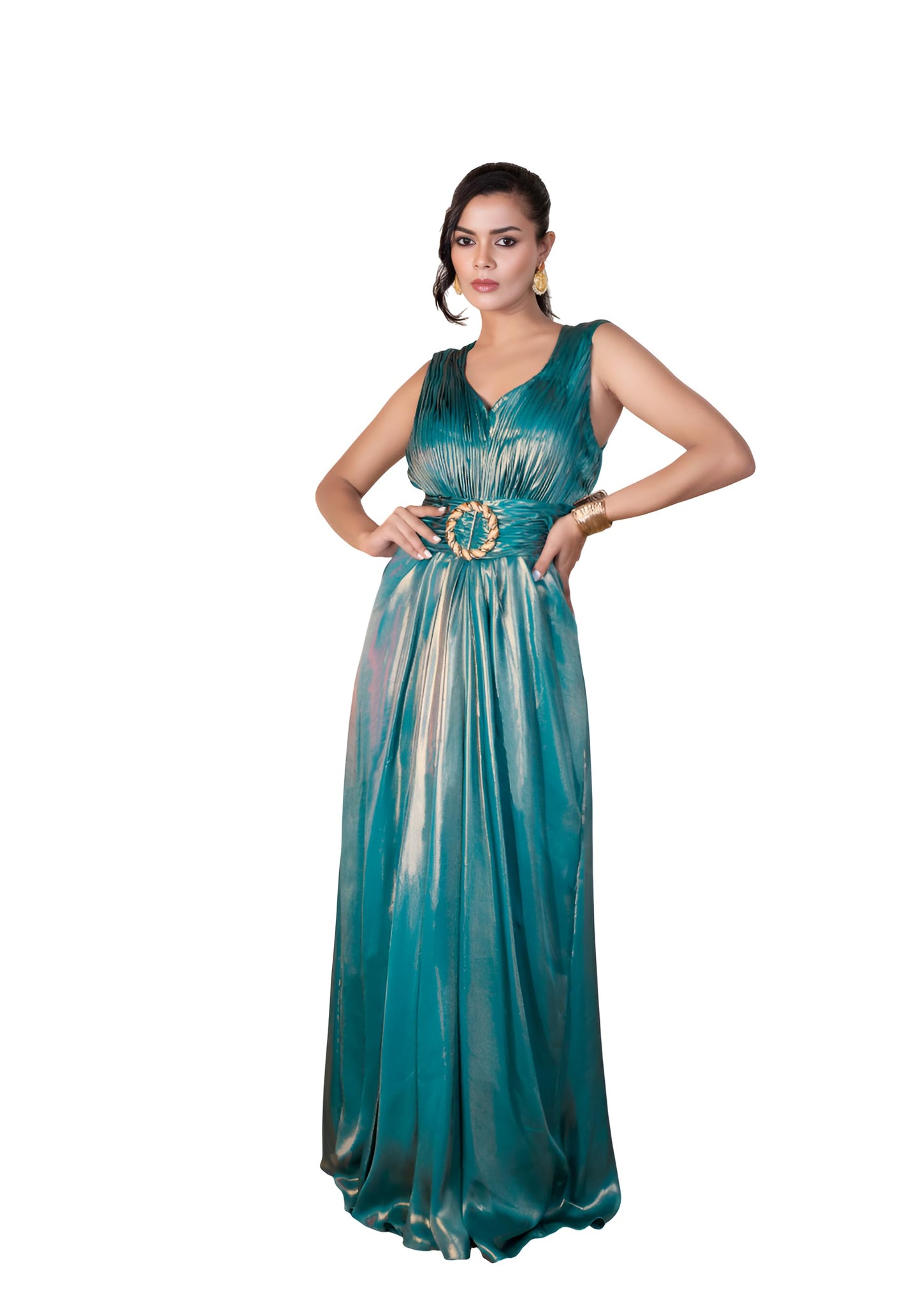 The Behruz Theory Glacy Green Metallic Georgette Gown (in, Alpha, XL, Regular, Glacy Green)