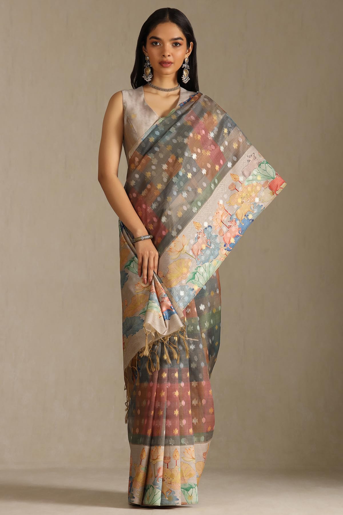 Soch Womens Multicolour Chanderi Pichwai Print Saree