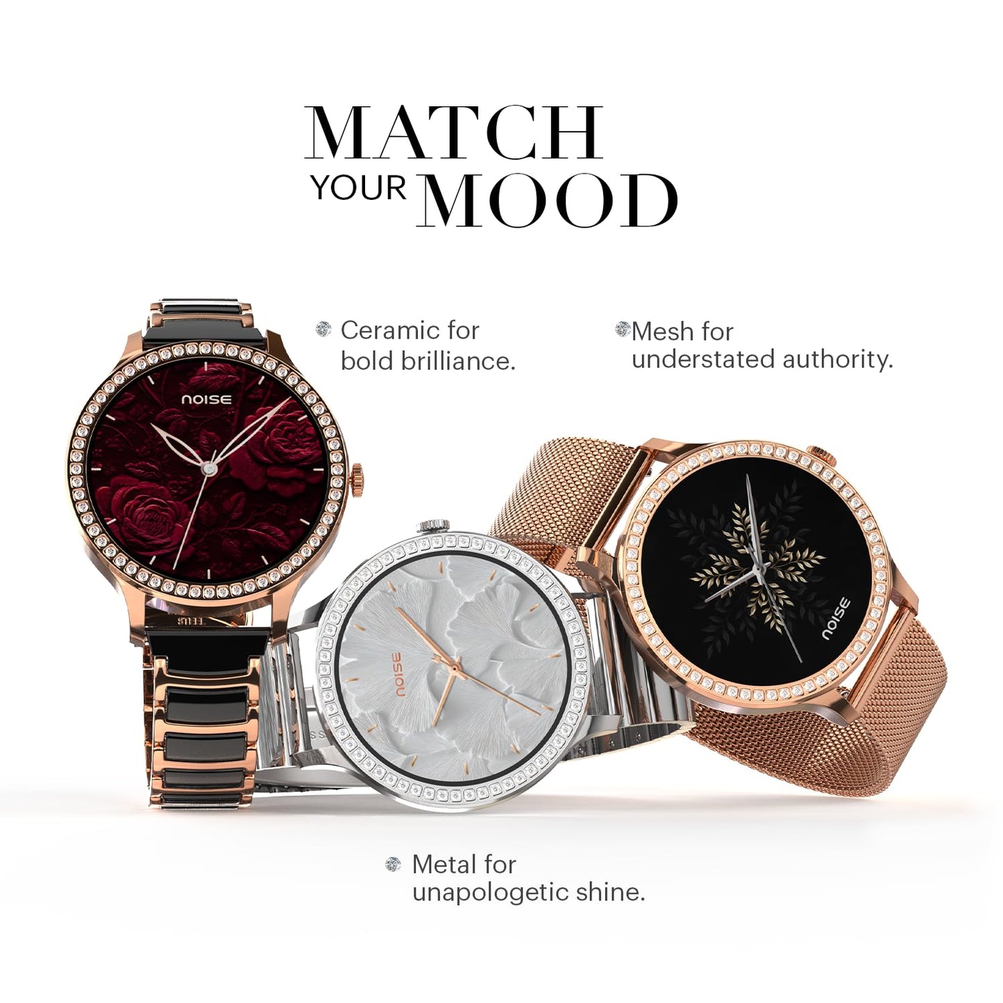 Noise Diva Araya Smartwatch for Women with AMOLED Display (850 Nits), 60 Precision-Set Crystals, Cycle Tracking, Skin Temperature, SOS with Live Location, 100+ Watch Faces - Iconic Rose Gold