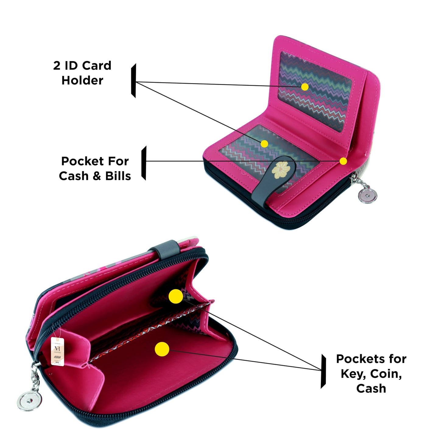 NFI essentials Small Wallet for Women, PU Leather Printed Mini Zipper Wallet for Girls, Credit Card Holder Organizer Coin Purse for Girls