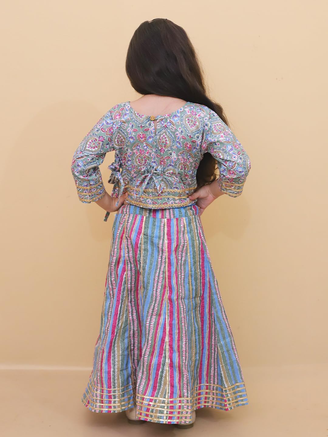 The Mom Store Girls Kurta Lehenga Set Ethnic Wear | Printed | Stylish Kids/baby Kurta for Festivals & Occasions | Cotton | Multicolor Muskaan| 0-6M