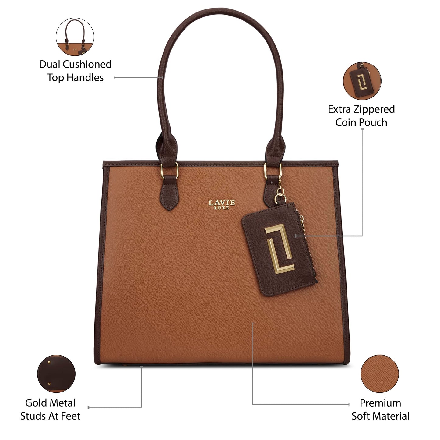 Lavie Luxe Women's Duo Quad Pro Tote Laptop Bag | Tote Laptop Bag for Work | Ladies Purse | Stylish Shoulder Bag | Gift for Women