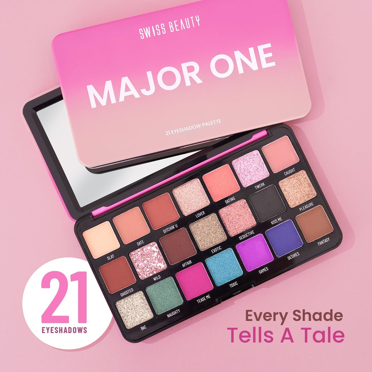 Swiss Beauty Major One Eyeshadow Palette with 21 Highly blendable shades | Blend of Mattes, Metallics and Shimmers | Multicolor, 20gm