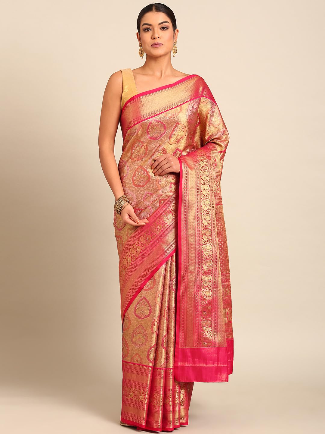 MOHEY Rani Art Silk Zari Weave Saree for Women