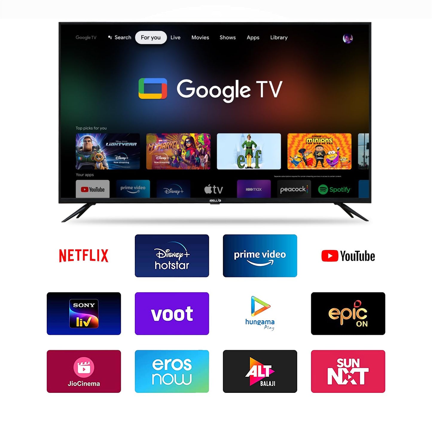 IBELL 109cm (43 inches) Frameless Google LED TV - Full HD, Android 11.0, Smart Features, Crisp Display, Sleek Design (GTV43E, Black)