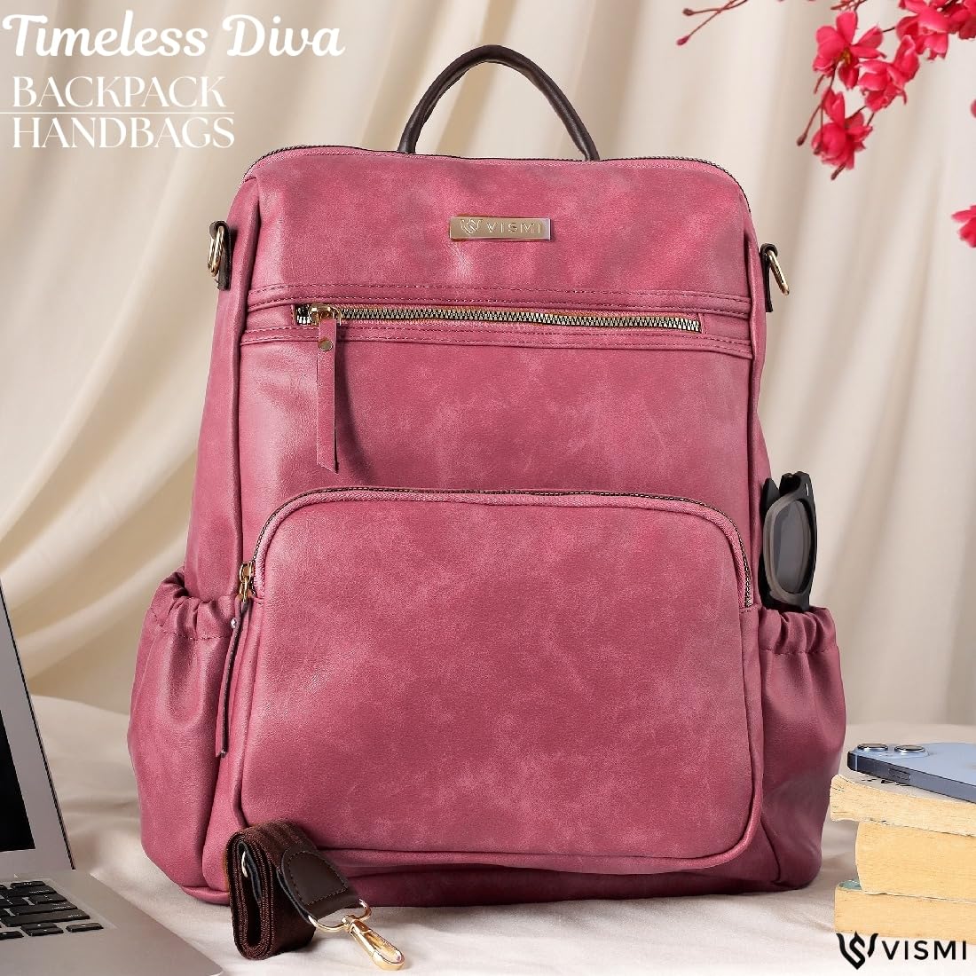 VISMIINTREND Leather Backpacks Bags for Women/Girls Stylish | Shoulder Bag | Sling | Ladies Purse | Office | Travel | College | Daily | Convertible | 14" Laptop | Birthday | Rakhi Gifts for Sisters