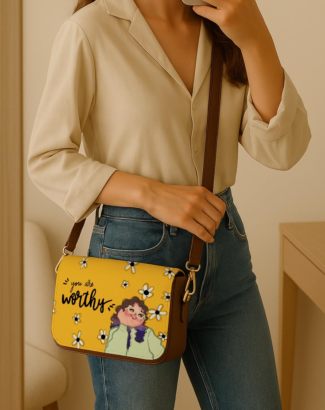 Kalankit Sling Bag for Woman | Stylish Vegan Leather Crossbody Bags for Women | Lightweight Side Bag & Shoulder Bag for Woman, Everyday Sling Bags & Birthday Gifts for Women | You Are Worthy