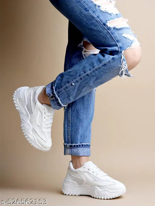 Shoetopia Smart Casual Comfortable White Sneakers For Women & Girls