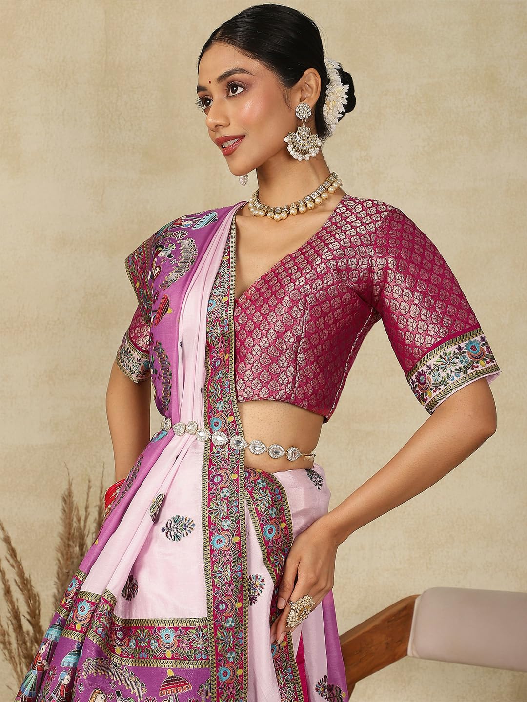 AKHILAM Women's Mauve Viscose Silk Ethnic Motif Saree With Unstitched Blouse Piece (MSTANI161C_HS)