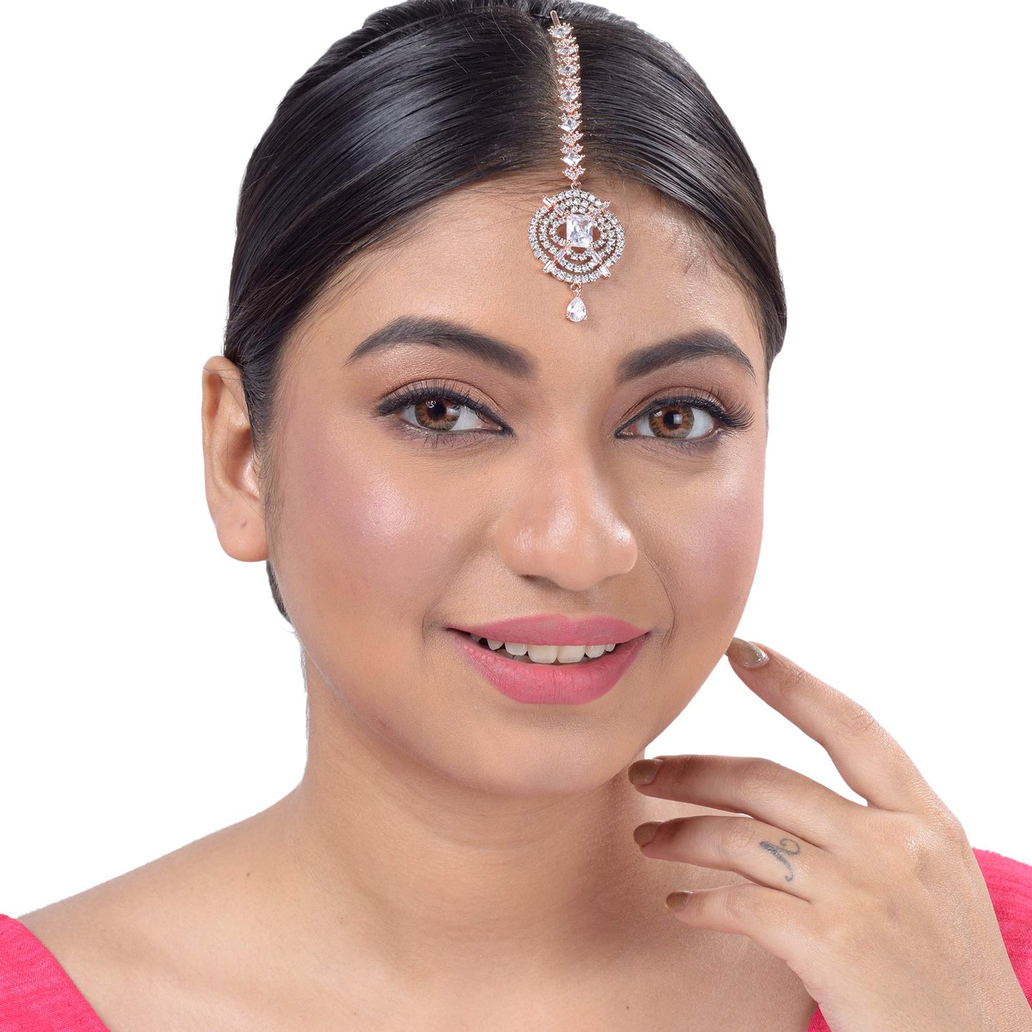 Saraf RS Jewellery-Solitaire Maang Tikka American studded Rose for Women & Girls