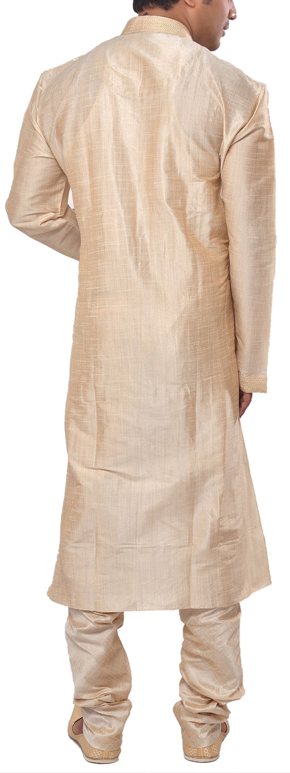Manyavar Men's Full Sleeve Blended Solid Kurta & Churidar Set, Cream - Small (S952156-311)