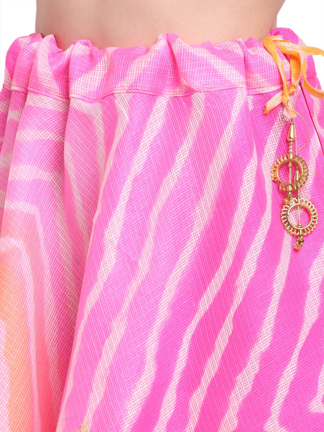 JABAMA® Women's Cotton Kota Doriya Gota Patti Work Lehenga Skirt (Pink-Orange, M, SK368-M_GRP)