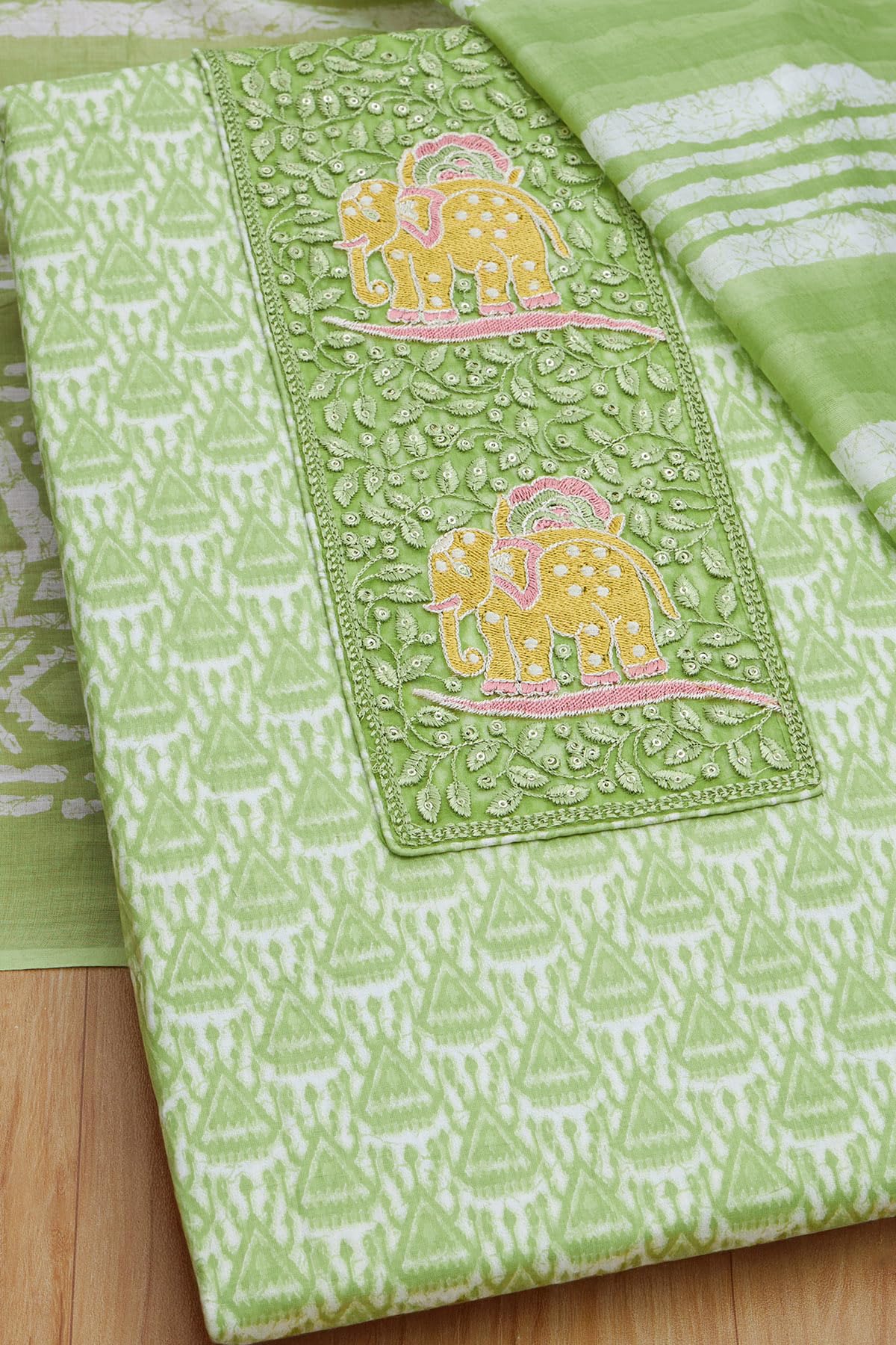 Soch Womens Green Cotton Ethnic Motif Unstitch Dress Material