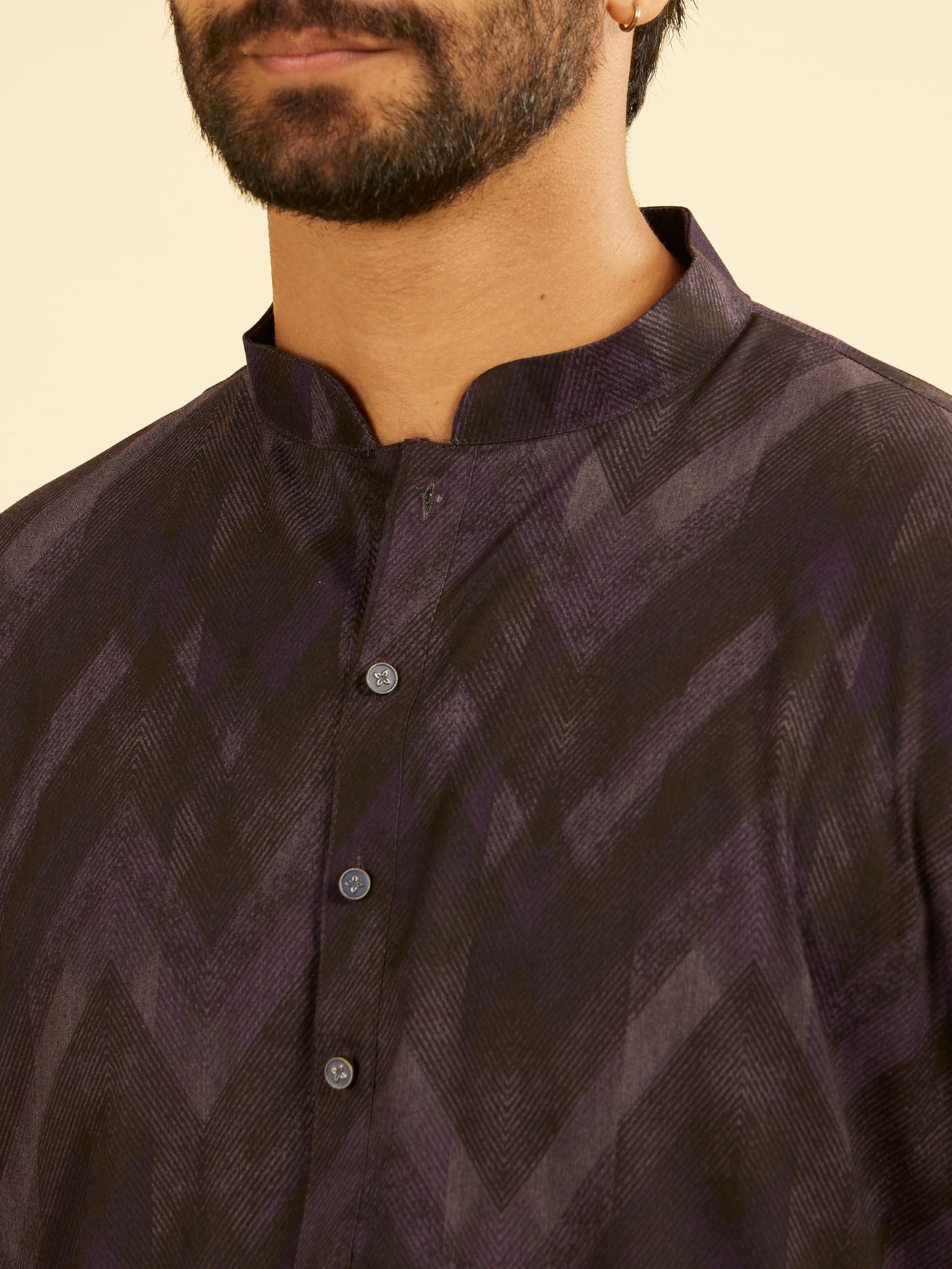 Manyavar Men's Spandex Chevron Patterned Kurta (Purple,XL)