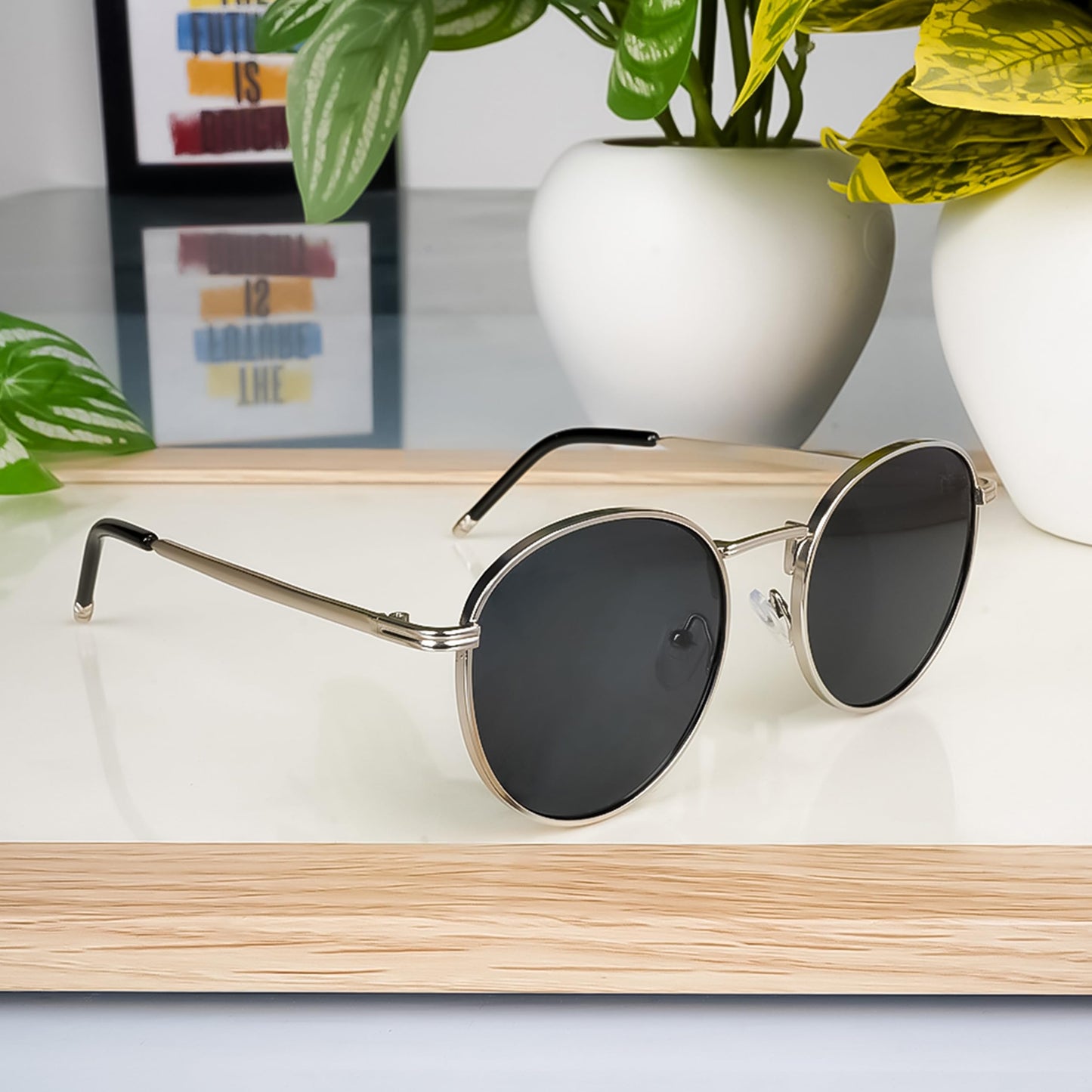 Voyage UV Protected Round Unisex Sunglasses - (1915MG3622Z | Black Lens | Silver Frame)