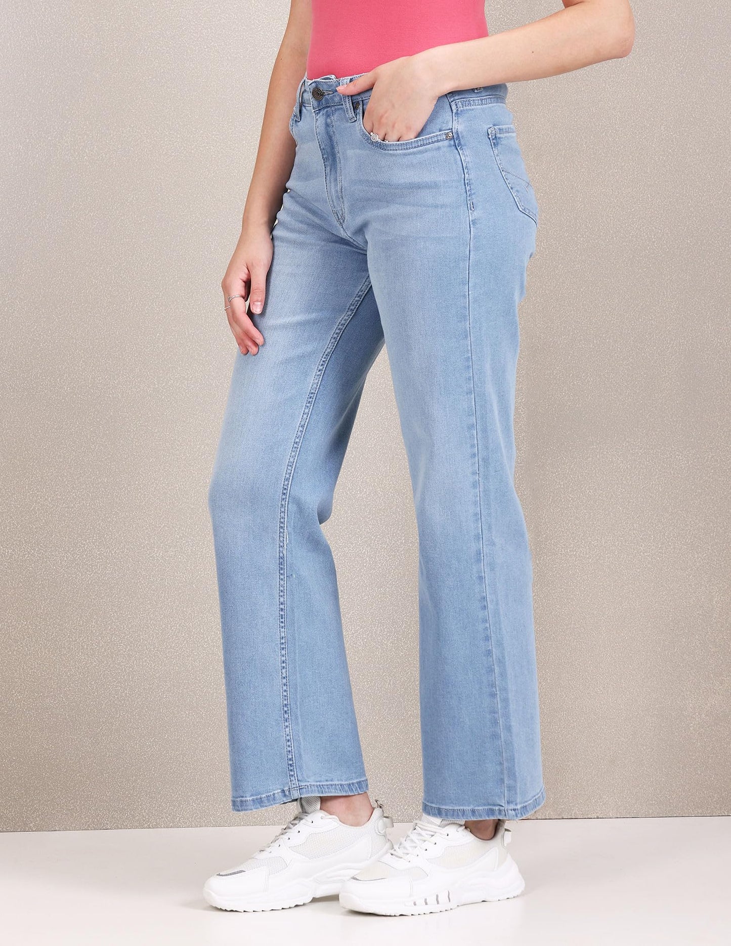 U.S. POLO ASSN. Women's Mid Rise Stone Wash Wide Leg Jeans (UWSS23JN009_Blue_34)