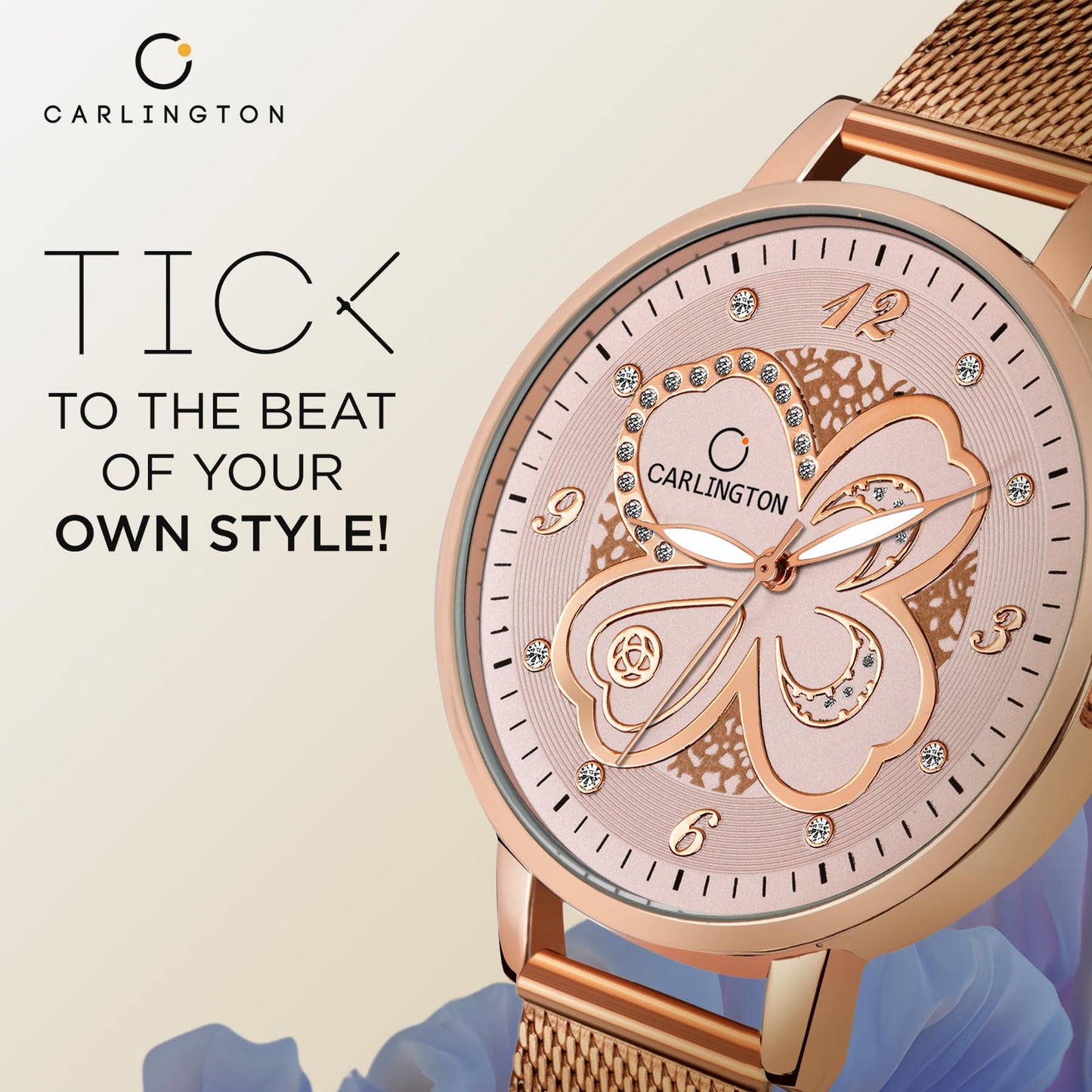 Carlington Stainless Steel Analog Dial Women Watch, Gold Band