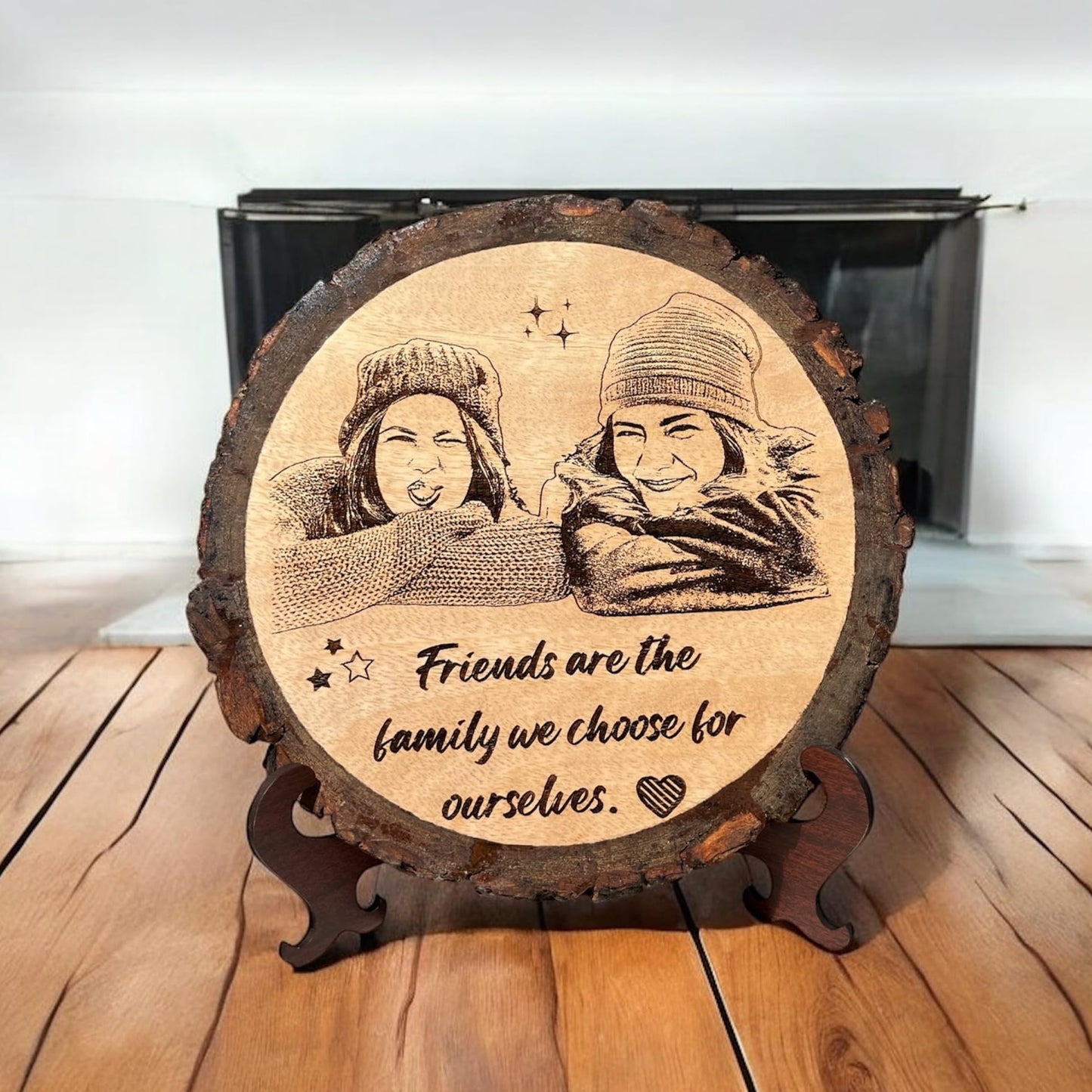 GIFTORA Personalized Round Wooden Photo Frame | Customized with Photo & Caption for Home Decor | Perfect for Special Occasions Like Weddings, Anniversaries, Birthdays(Brown, Round 6-7 Inch)