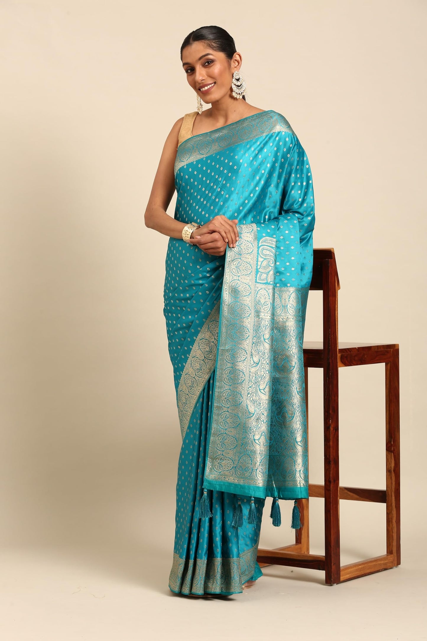 MOHEY Women's Blue Art Silk Zari Weave Saree (Blue)