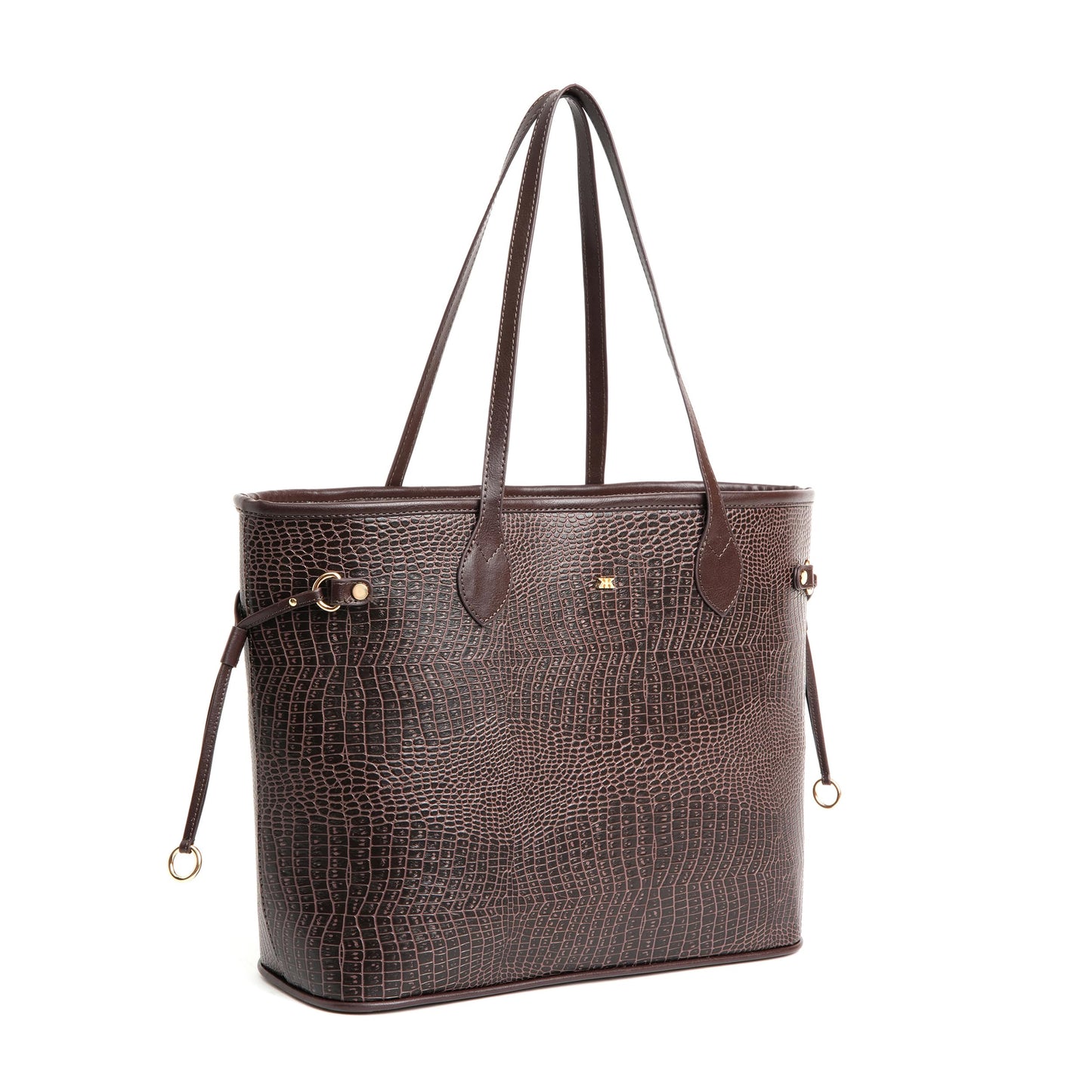 KLEIO Vegan Leather Croco Embossed Carry It All Tote Shopping Bag for Women (BROWN)