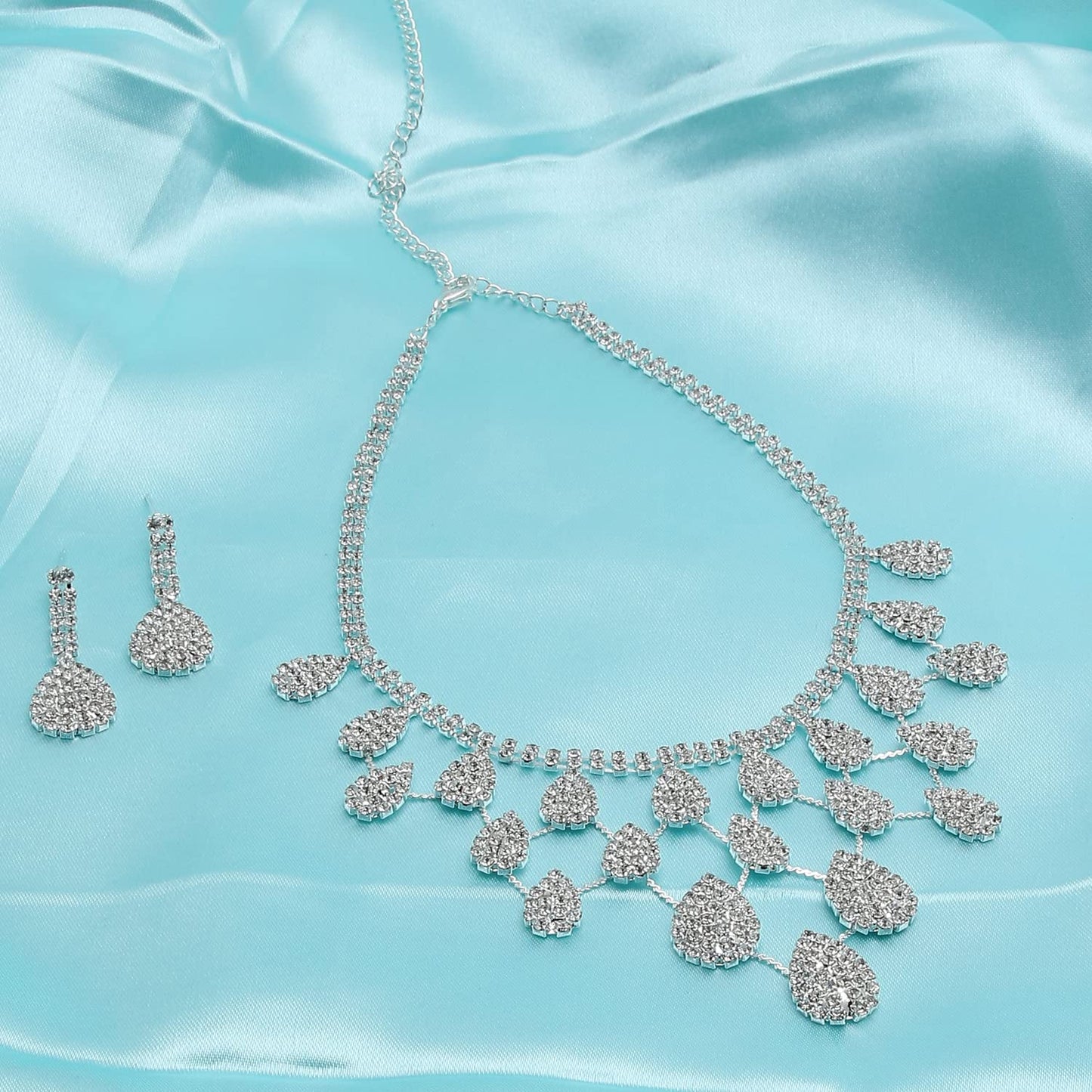 SOHI Silver American Diamond Necklace and Earring, Artificial Stones, Silver Plated Necklace, Necklace with Drop Earrings, Diamond Women & Girl Accessories, stylish cute jewellery, crystal necklace