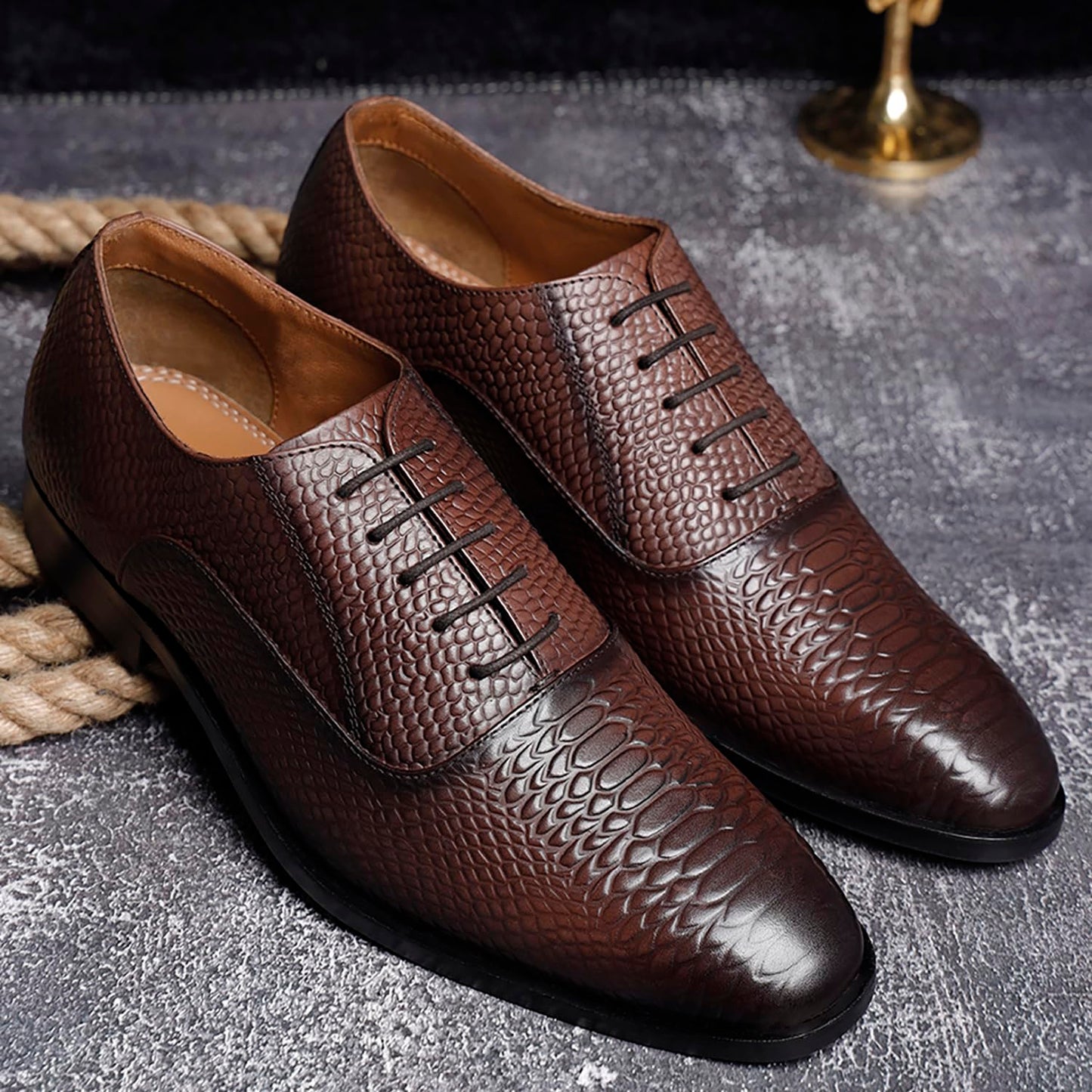 LOUIS STITCH Men's Style Brunette Brown Derby Shoes Handmade Formal Italian Leather Shoes for Men (Size - 9 UK,EUSN)