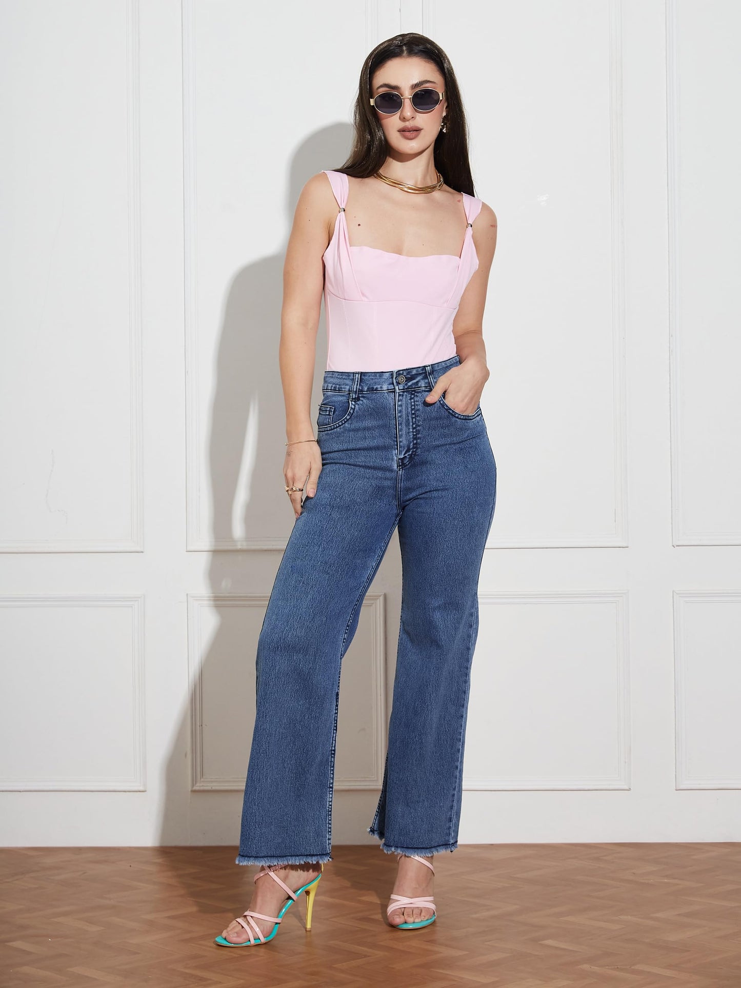 Miss Chase Womens Wide-Leg High Rise Regular-Length Stretchable Denim Jeans (MCSS24DEN79-03-542-38, Charcoal Blue, 38)