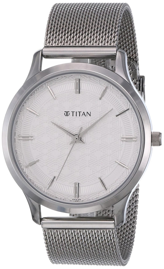 Titan Men Stainless Steel Analog White Dial Casual Watch, Band Color-Gray