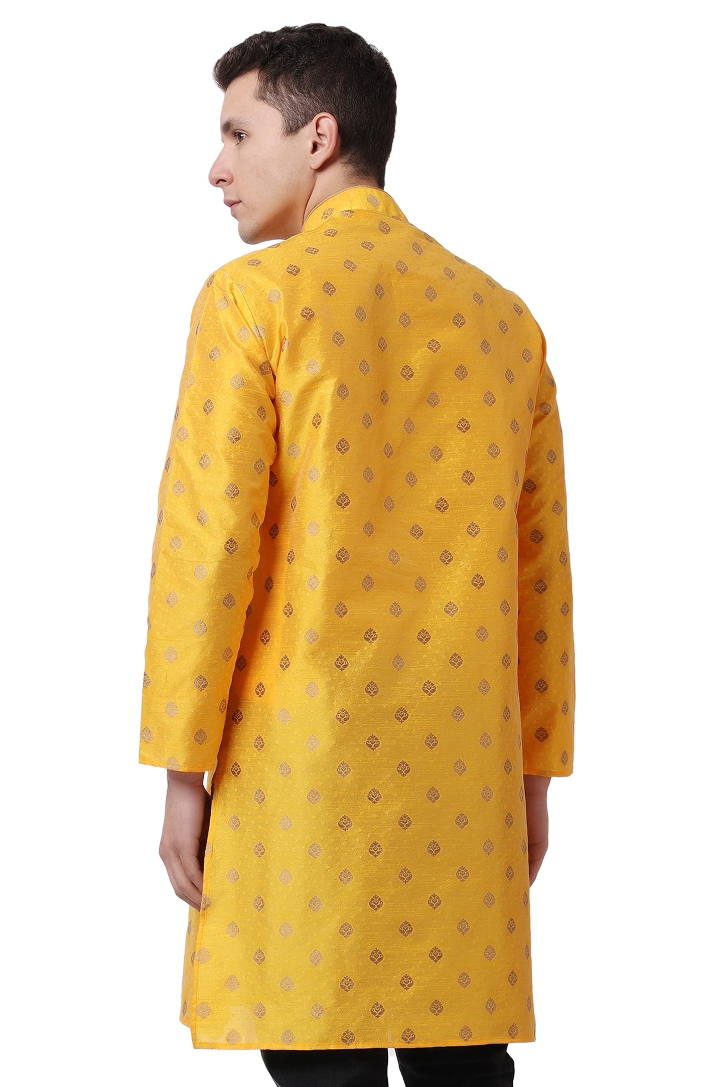 Royal Kurta Mens Cotton Silk Ethnic Loop Button Ganesh Print Kurta (42, Mustard)