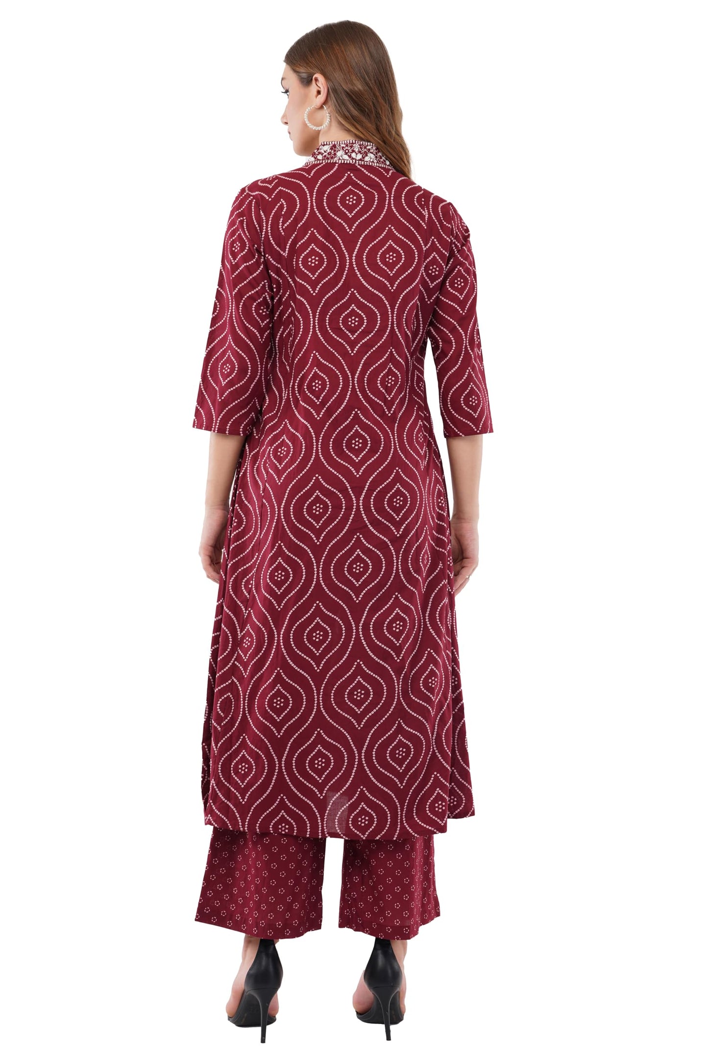 dhartii Maroon Anarkali Set for Women | Pure Cotton fabric for Seamless Comfort | Ethnic Printed Dress with Embroidered Neckline and Tassels | Elegant Cultural Wear with a Flowy Fit |