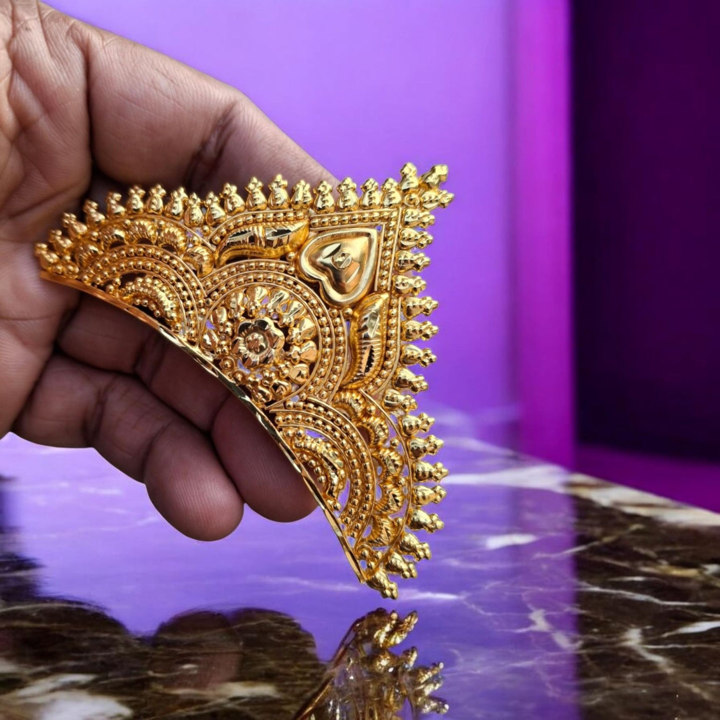 BengCraft Bengali Bridal Mukut Crown Golden Hair Accessories Wedding for Women Big Size Tiara Taj for God and Goddes Idols Krishna Laddu Gopal Durga Devi Maa