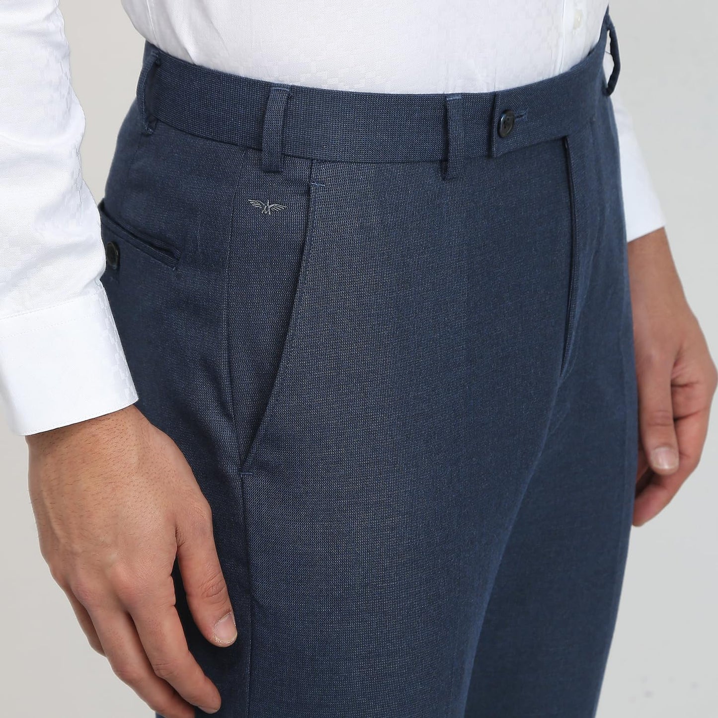 Park Avenue Men Regular Fit Solid Pattern Poly Viscose Blend Flat Front Formal Trouser Medium Blue