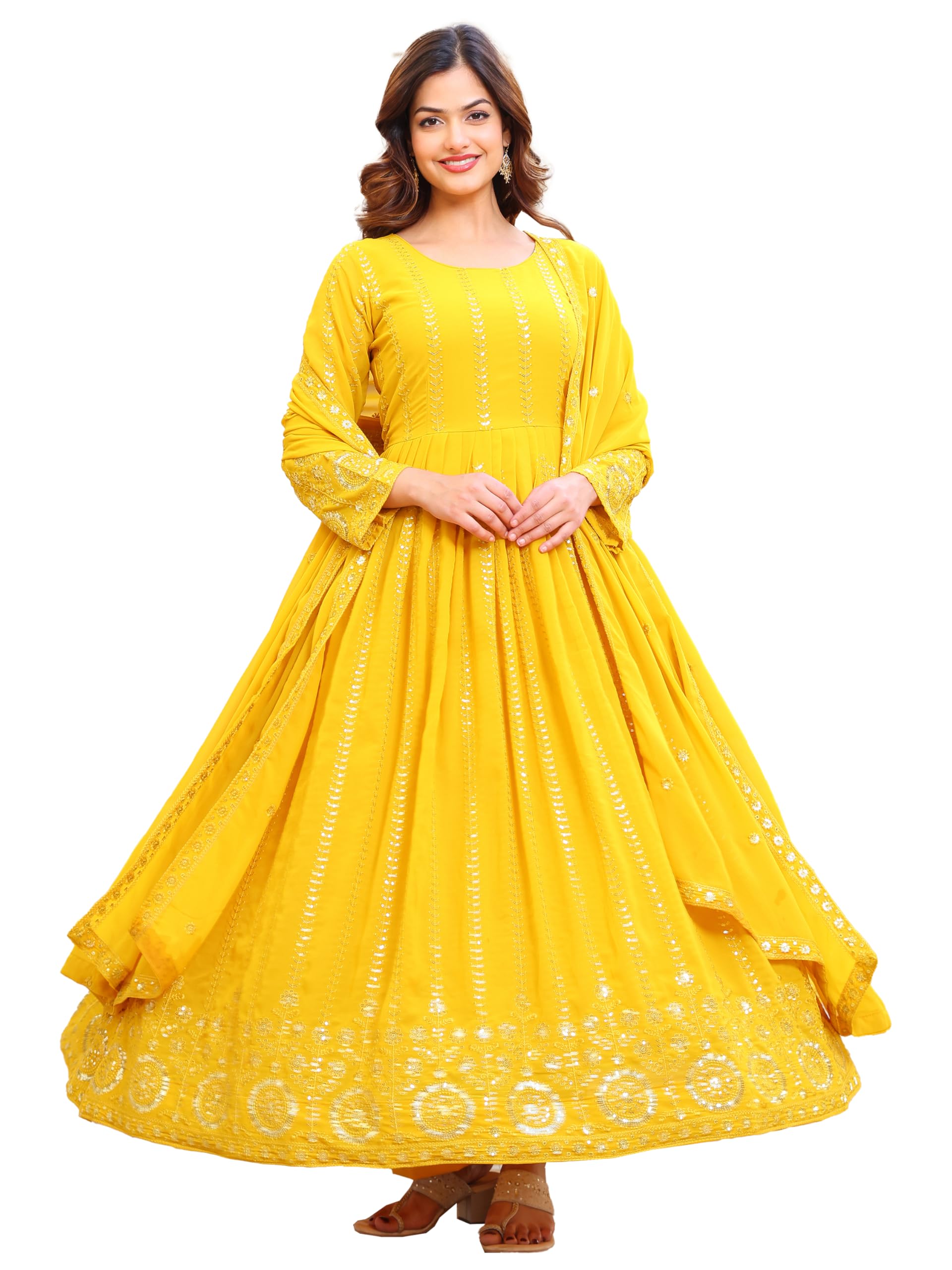 slim fit dress slacks Fashion Basket Embroidered Anarkali Dress for Women Yellow