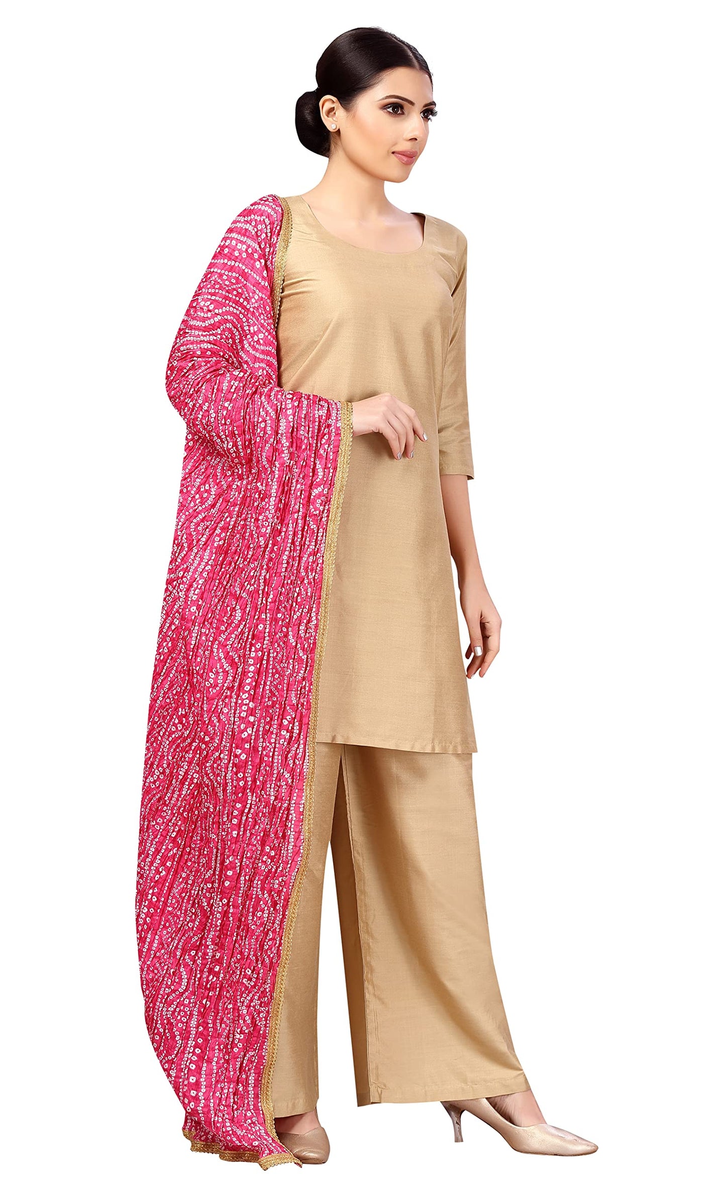 Studio Shringaar Women's Vegan Silk Crushed Bandhni Dupatta (42" X 2.5 Meters,Pink)