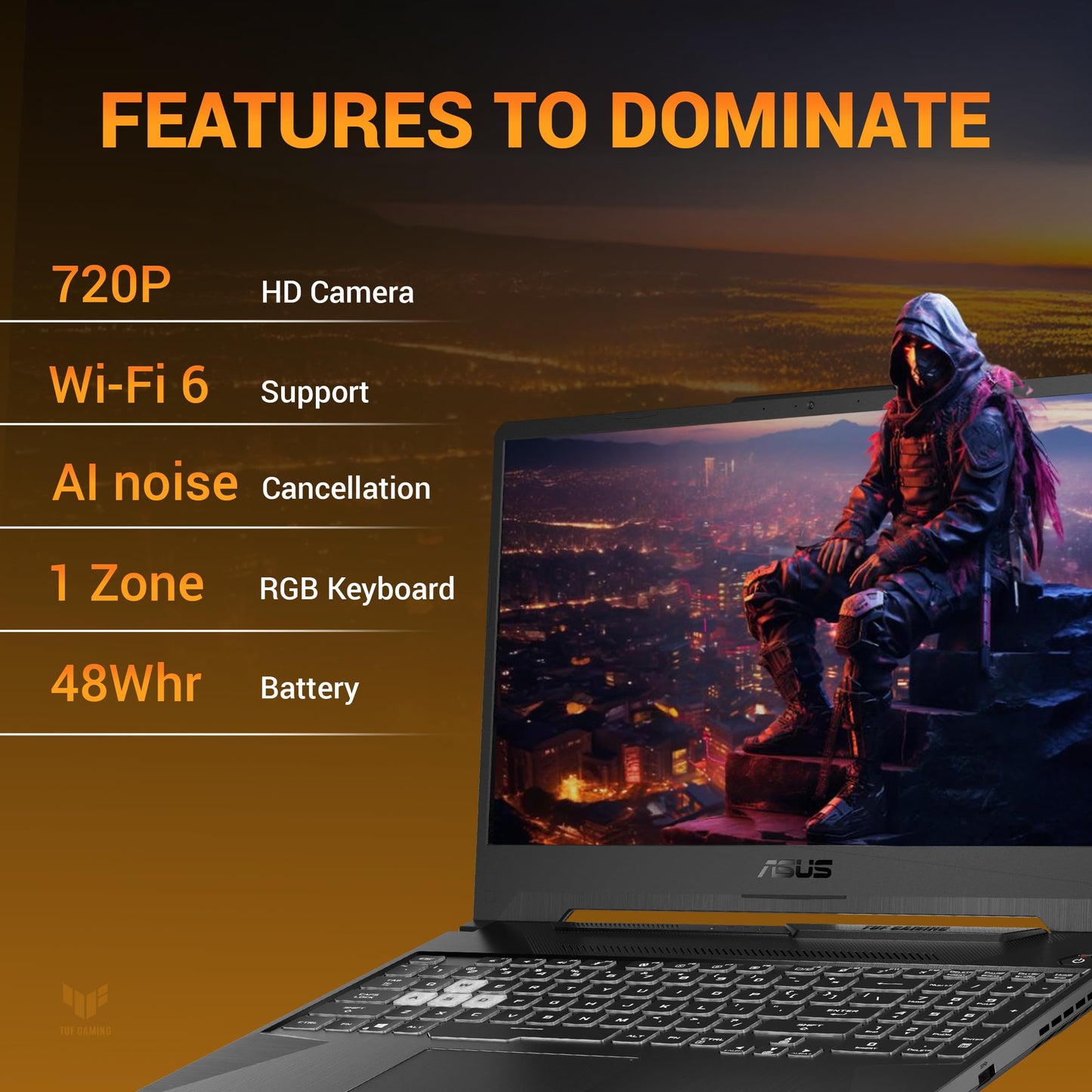 ASUS TUF A15 (2025), AMD Ryzen 7 7445HS, Gaming Laptop(RTX 3050-4GB/75W TGP/16GB RAM/512GB SSD/FHD/15.6"/144Hz/Backlit Keyboard/48Whrs/Windows 11/Graphite Black/2.3 Kg) FA506NCG-HN199W