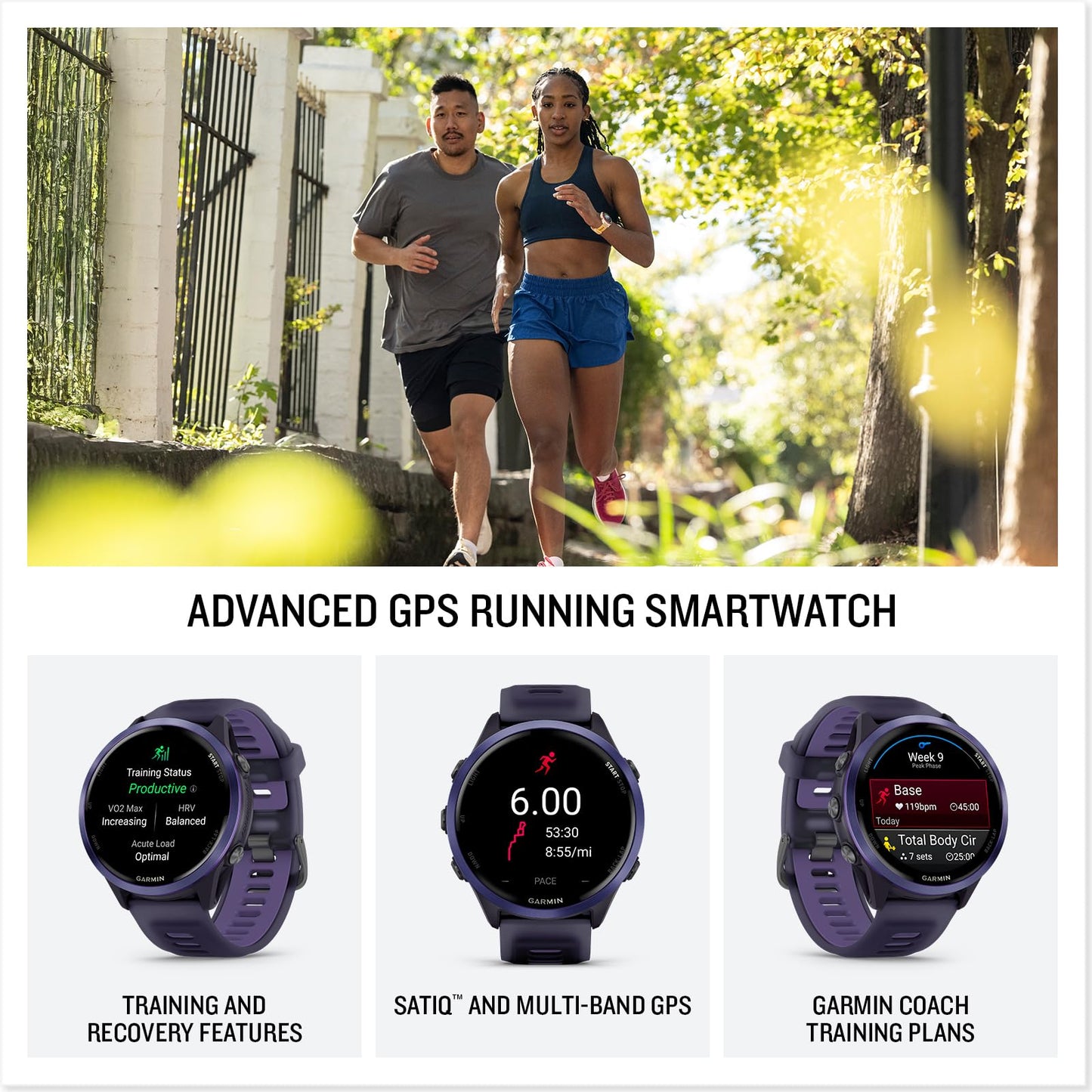 Garmin® Forerunner® 570, 47mm, Advanced GPS Running and Triathlon Smartwatch, AMOLED Display, Training and Recovery Features, Indigo Aluminum with Translucent Imperial Purple/Indigo Band