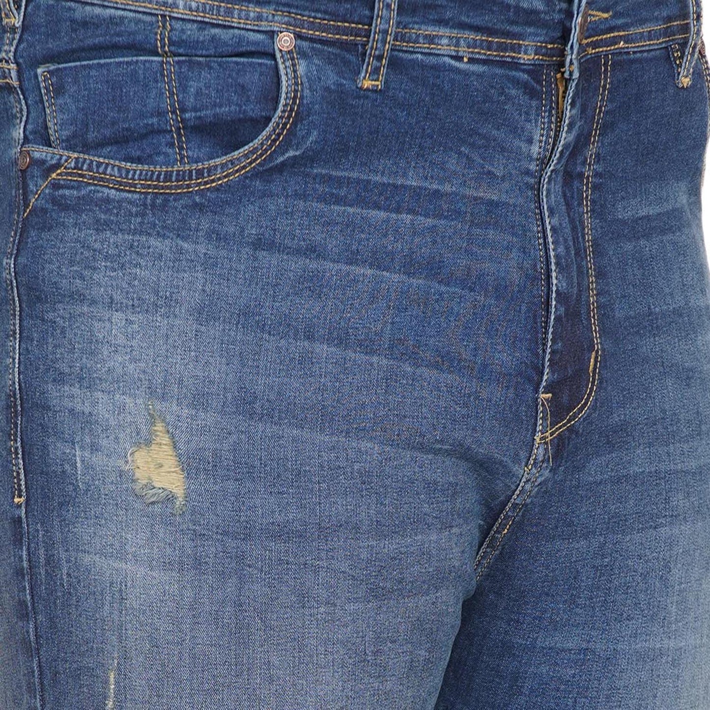 JOHN PRIDE Plus Size Men's Stretchable Mid-Rise Comfort Fit Ripped Blue Cotton Jeans for Men