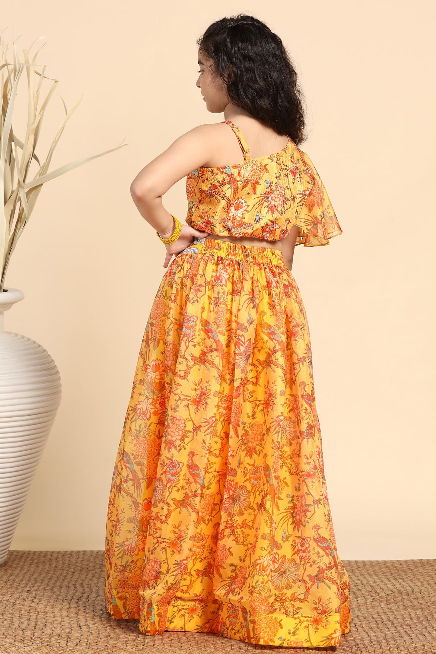 Jwalin Girl's Silk Blend Readymade Lehenga Choli Set |Lehenga Choli For Girls|Ethnic Wear|Kids Lehenga (JWGLGC00144 YLW 24_Yellow_5-6 Yrs)