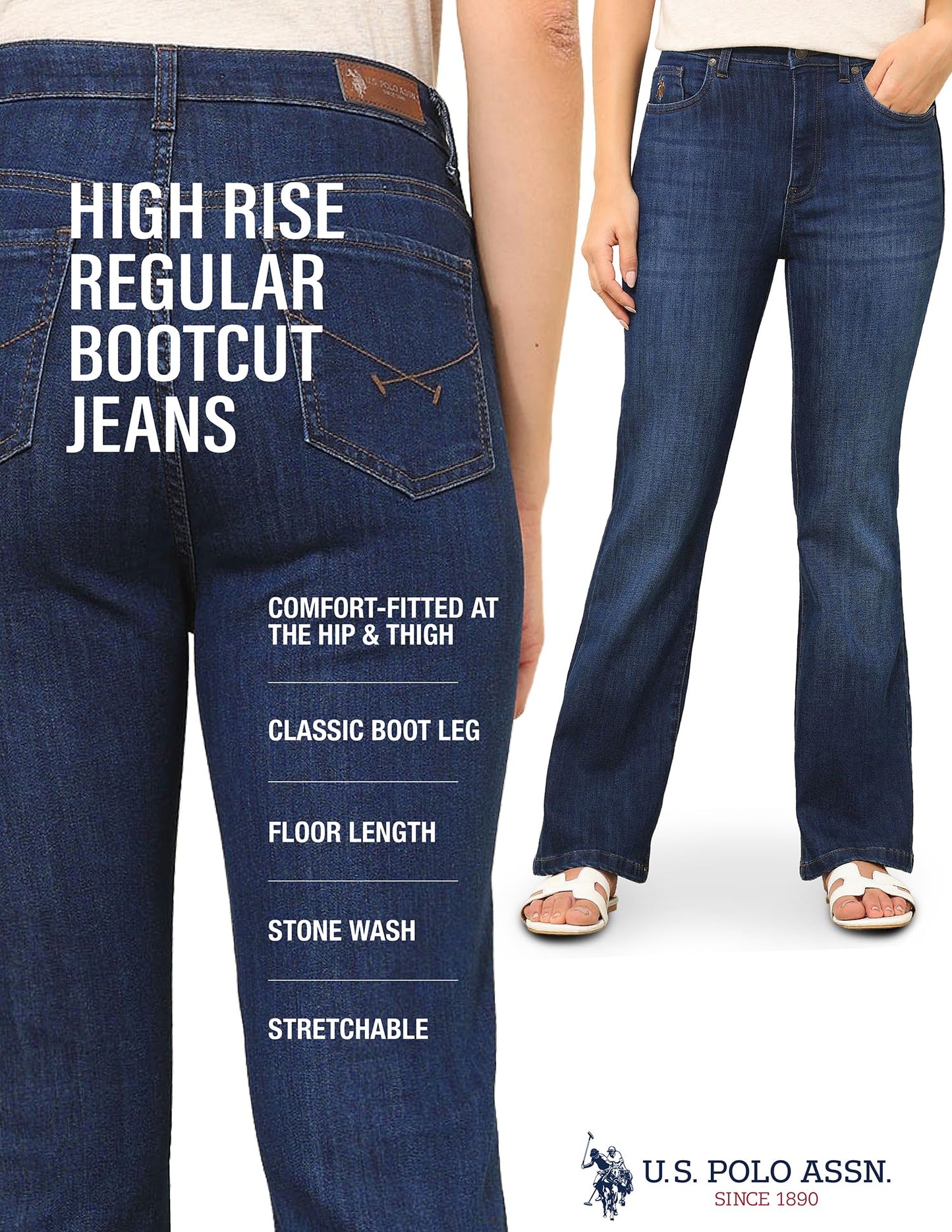 U.S. Polo ASSN. High Rise Bootcut Jeans (UWSS25JEN318_Blue_36)