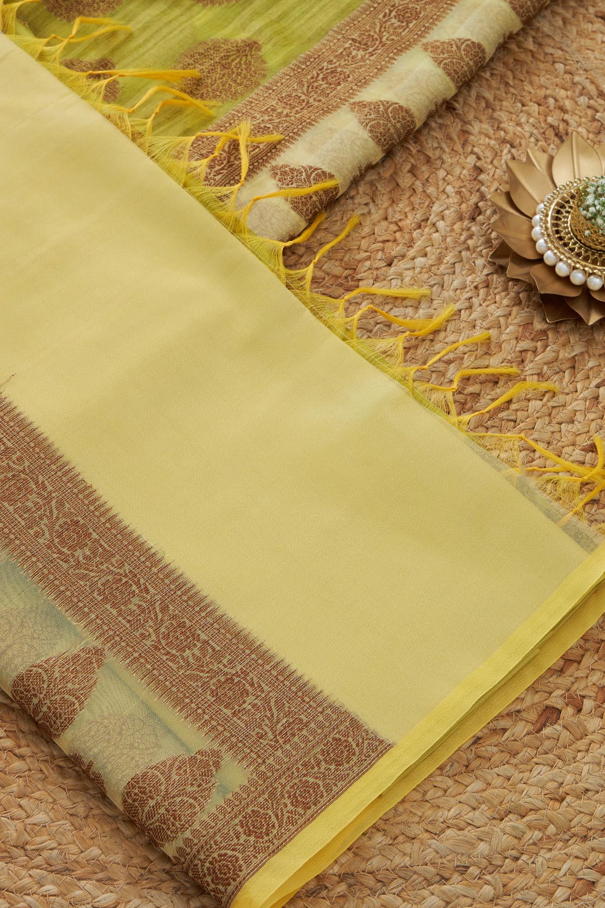 Soch Womens Light Green Chanderi Woven Design Dupatta With Zari Woven