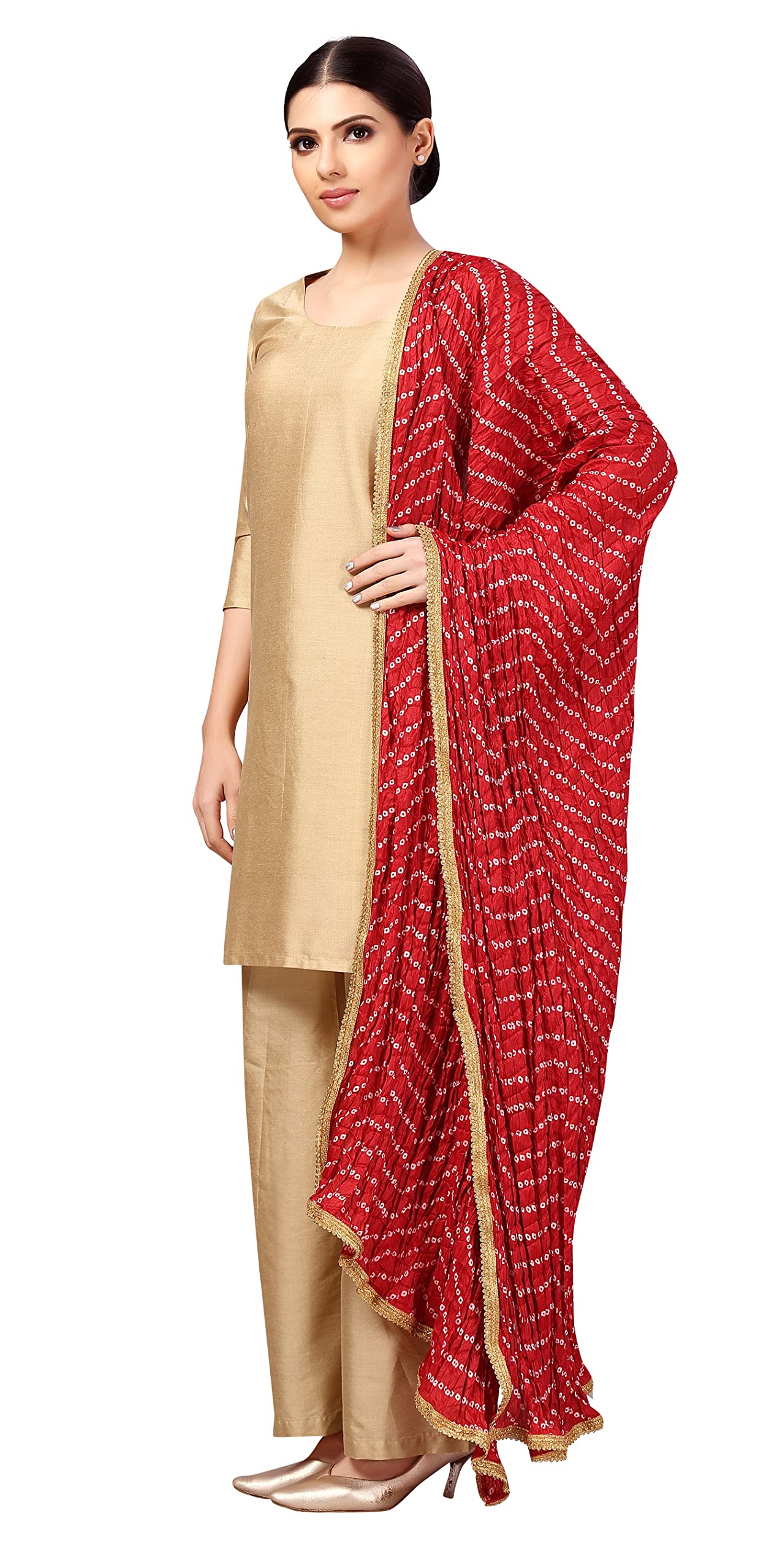 Studio Shringaar Women's Vegan Silk Bandhni Dupatta (42" X 2.5 Meters, Maroon)