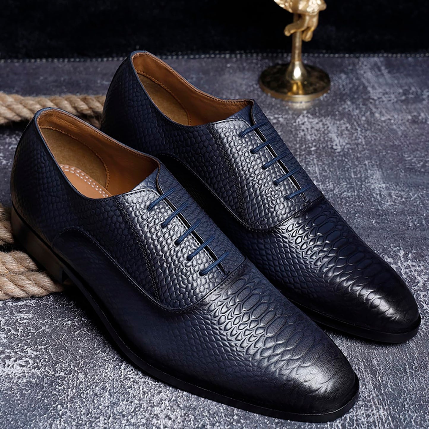 LOUIS STITCH Formal Shoes for Men | Handcrafted Derby in Authentic Italian Leather | Unique Design | Lace-Up for Business Federal Blue | UK Size 8 (EUSNBU)