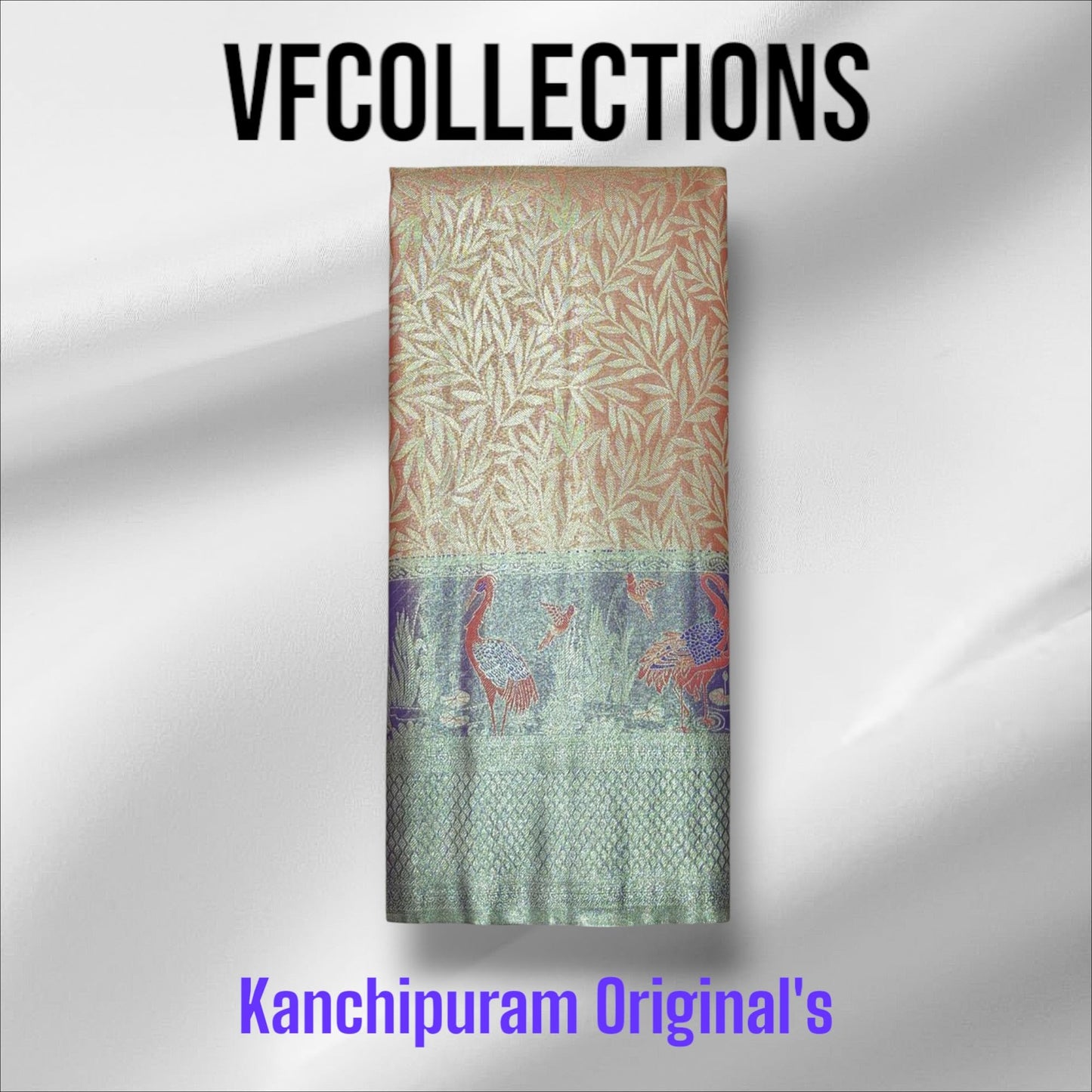 VFCollections Women's Kanchipuram Silk Pure Pattu Sarees – Peacocks Border with Blouse (VFC690-3)