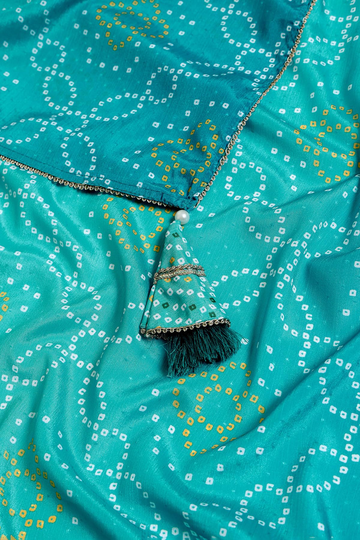 Soch Womens Blue Polyester Bandhani Salwar Suit With Sequins